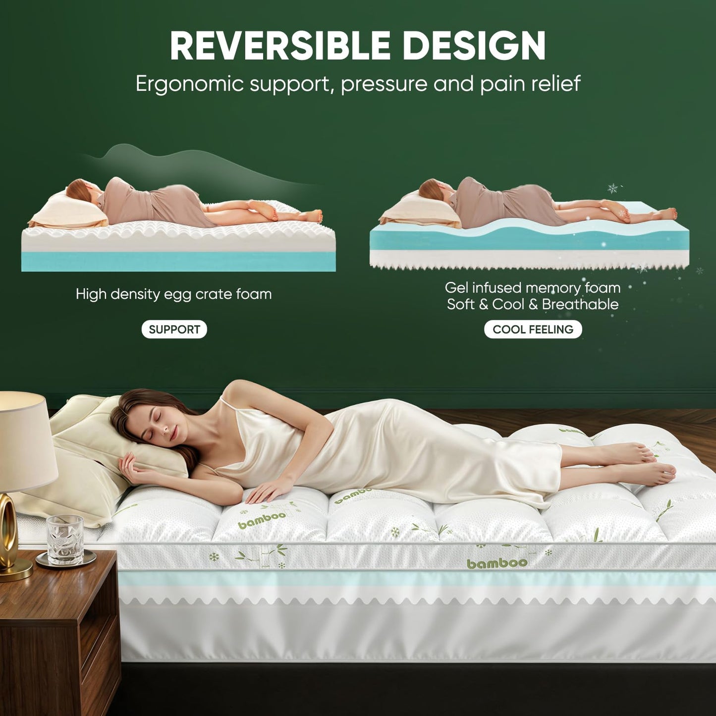California King Mattress Topper, Dual Layer 4.5" Memory Foam Mattress Topper with 2" 1250GSM Cooling Mattress Pad (Breathable Viscose Made from Bamboo) & 2.5" Gel Memory Foam. Comfort Bed Topper