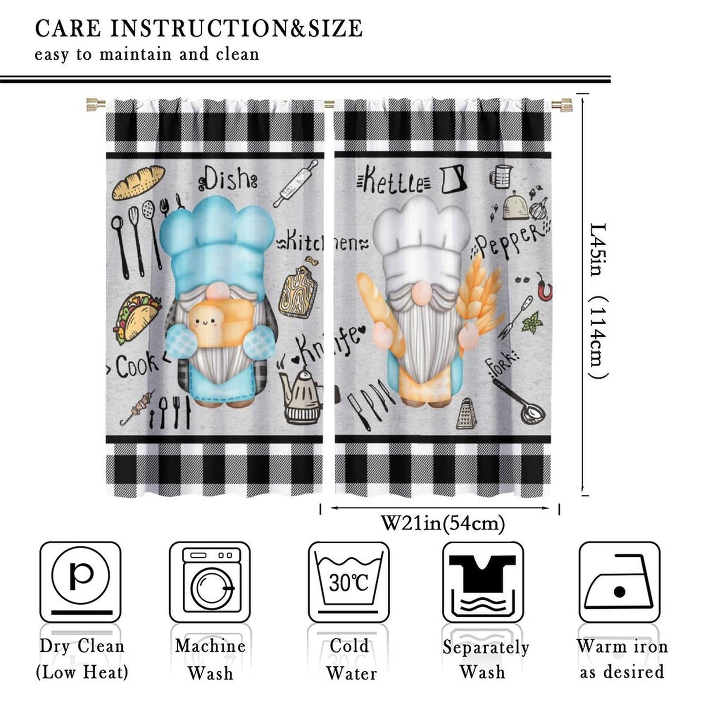 ICMOLYYENLO Chef Window Curtains - Bedroom & Living Room 2 Panel Set, 42x45 Inch, Buffalo Plaid, Themed Kitchen Curtains