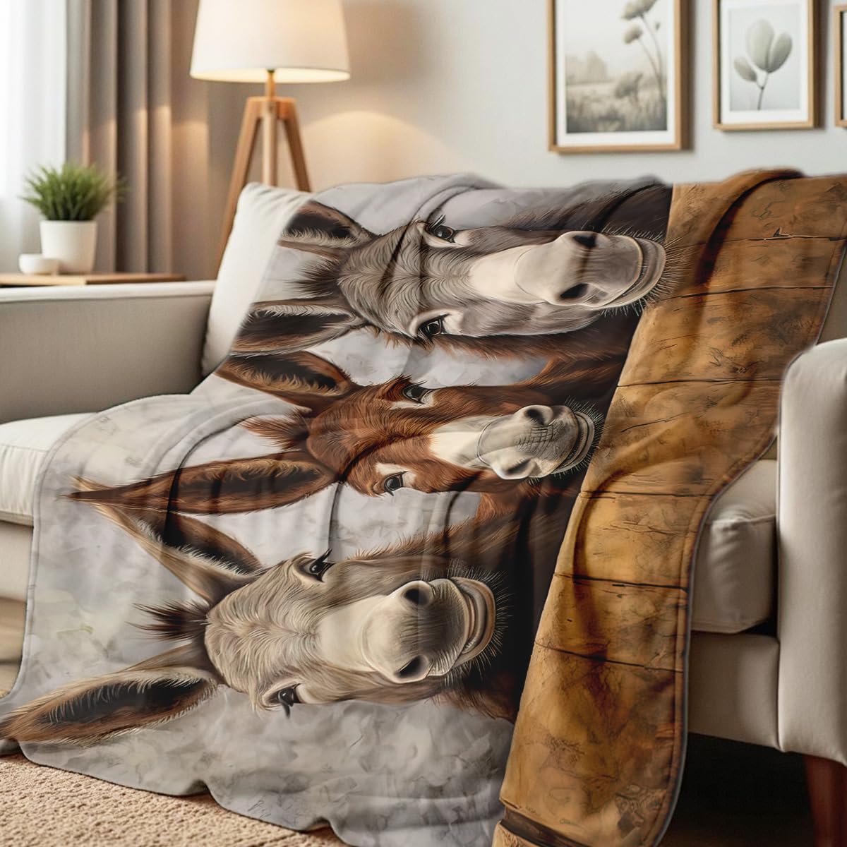 HUNXIAOJ Donkey Print Flannel Blanket Donkey Blanket Throw Funny Animal Bedding Couch Home Living Room Decor Gifts (49"x59")