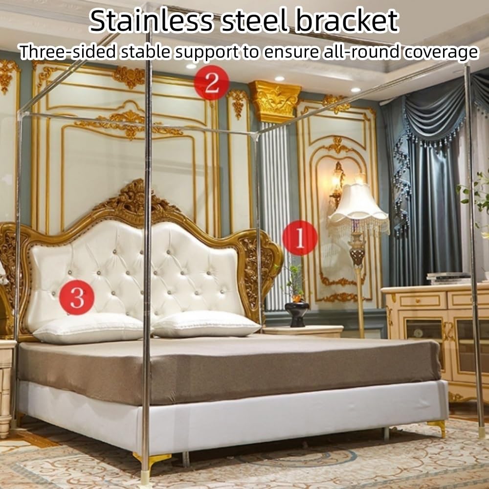 Koenqxoa Encrypted Gauze Curtain Bed Curtain, Double Crossbar Supported Floor-Standing Canopy Bed Curtain, Large-Size Suitable For Bedroom, Green, 70.8" W X 78.7" L