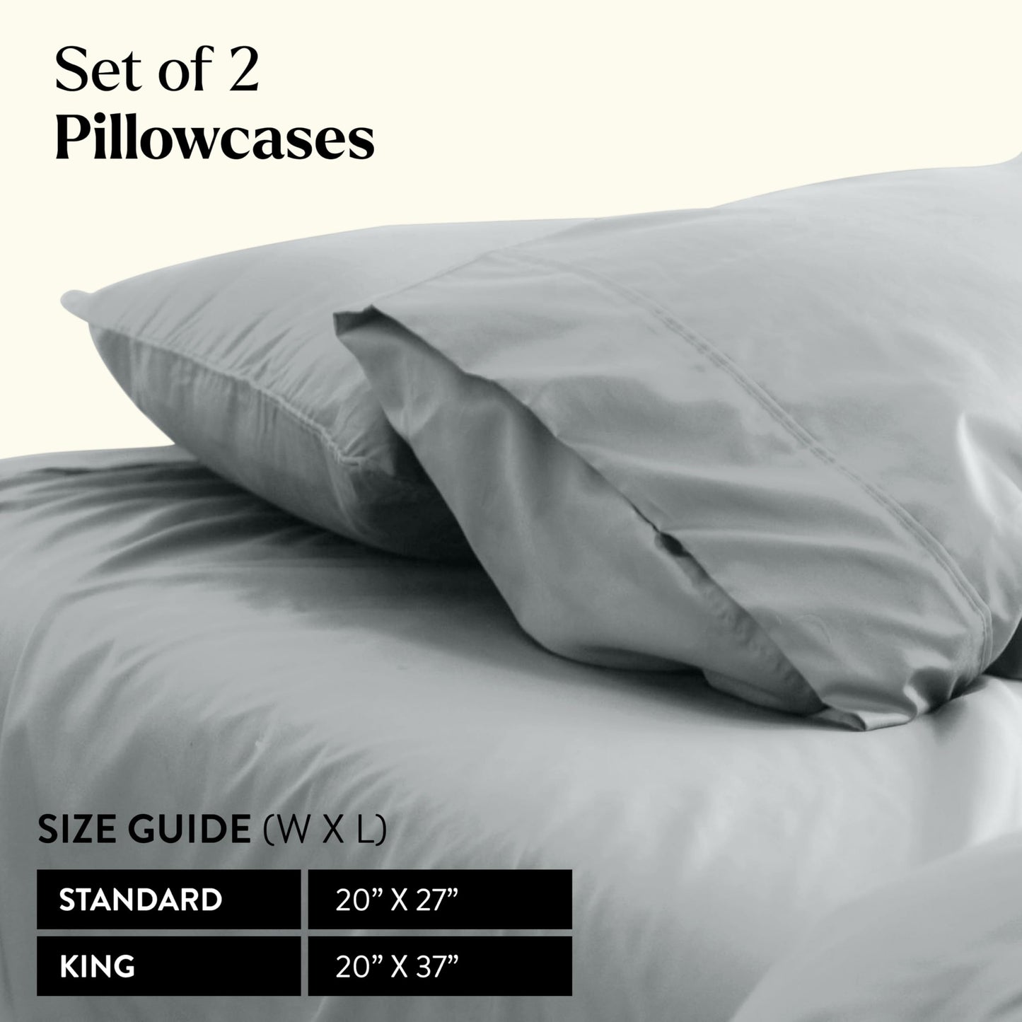 Miracle Made Soft, Breathable Cotton Pillowcase Set, 2-Piece – Silver-Treated, Cool-to-the-Touch Covers for a Fresher-Feeling Sleep Surface – Standard Size, Silver Grey