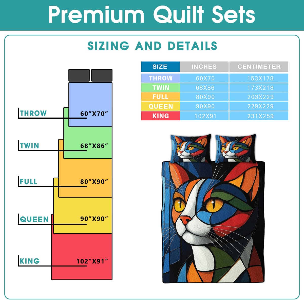 LUSHIS Patchwork Quilt Set, Patchwork Throw Bedspread Bed Sets - Animals Coverlet Sets All Season Soft Microfiber Lightweight Bedding Set (Cat)