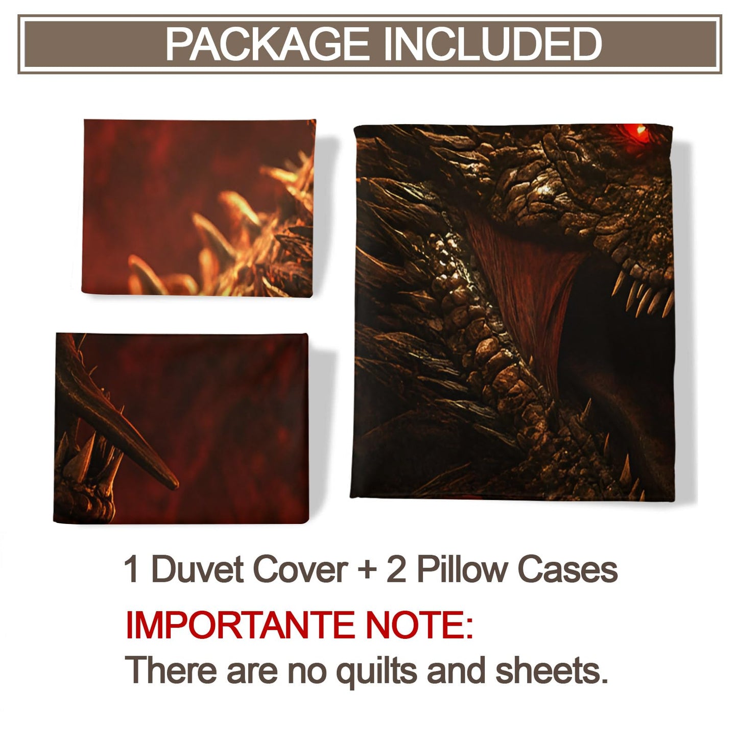 PAISUOQ Western Dragon Bedding Sets, Fantasy Animal Duvet Cover Queen, Evil Dragon Comforter Cover with Zipper Ties, 3 Pieces with 2 Pillowcases, Home Decor & Gifts