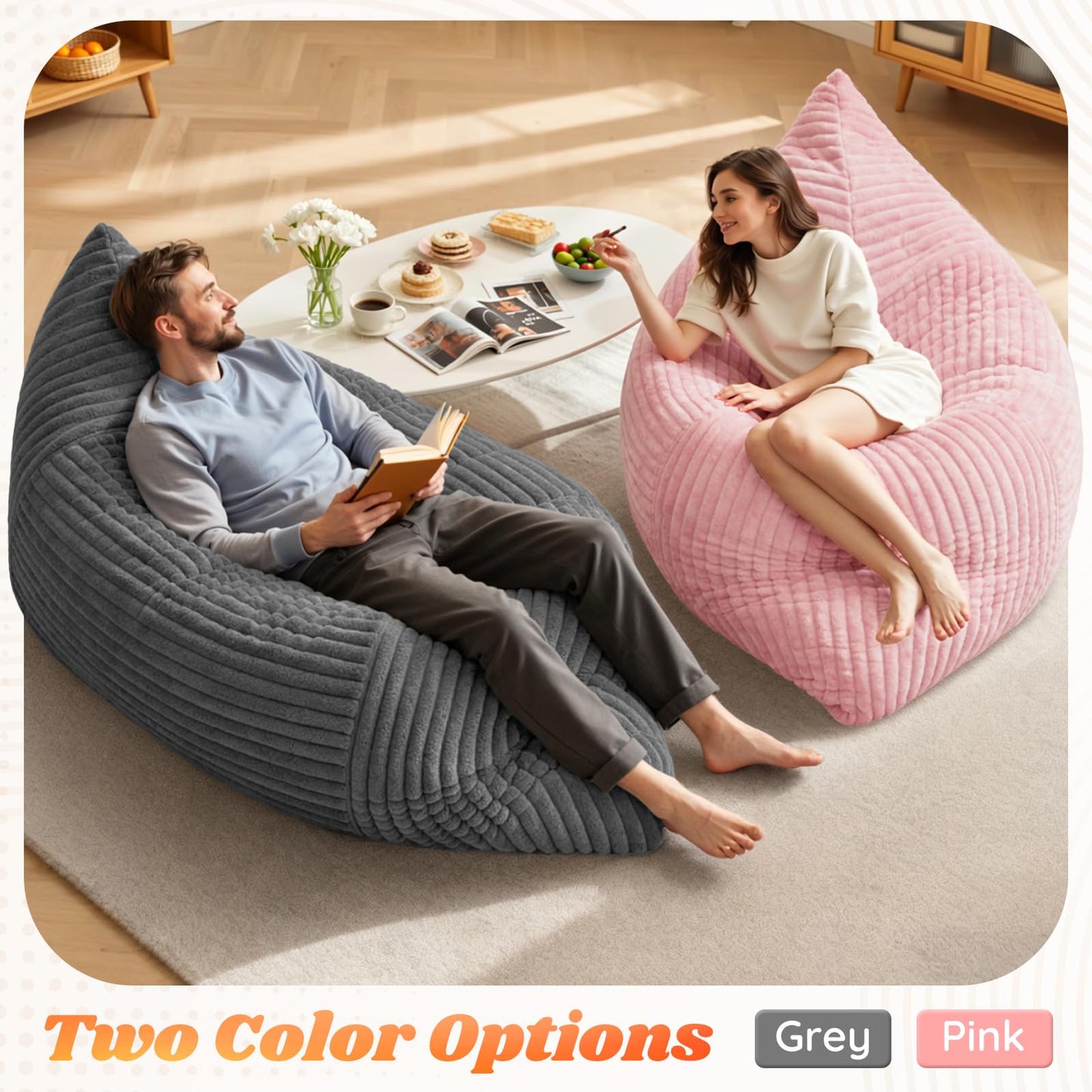 LuxMoment 3 in 1 Giant Bean Bag Chair for Adults and Kids, Oversized Convertible Bean Bag Bed with Machine Washable Cover, Comfy Soft Memory Foam Floor Sofa for Living Room, Bedroom & Game Room(Grey)