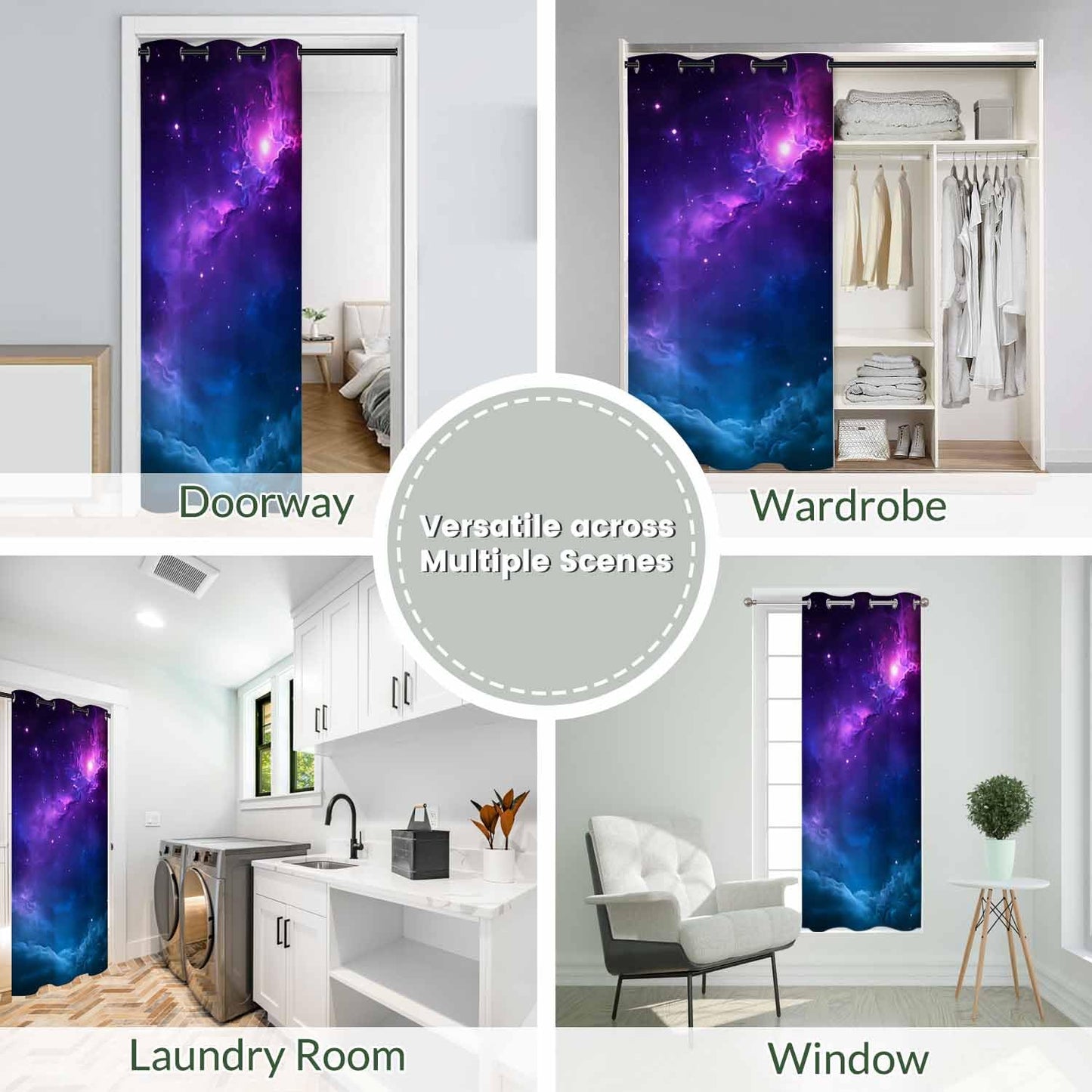 Haciadan Starry Night Doorway Curtain Dark Purple Sky Outer Space Door Cover Curtain Books Closet Curtain Bedroom Living Room Closet, 1 Panel 34" W X 80" L