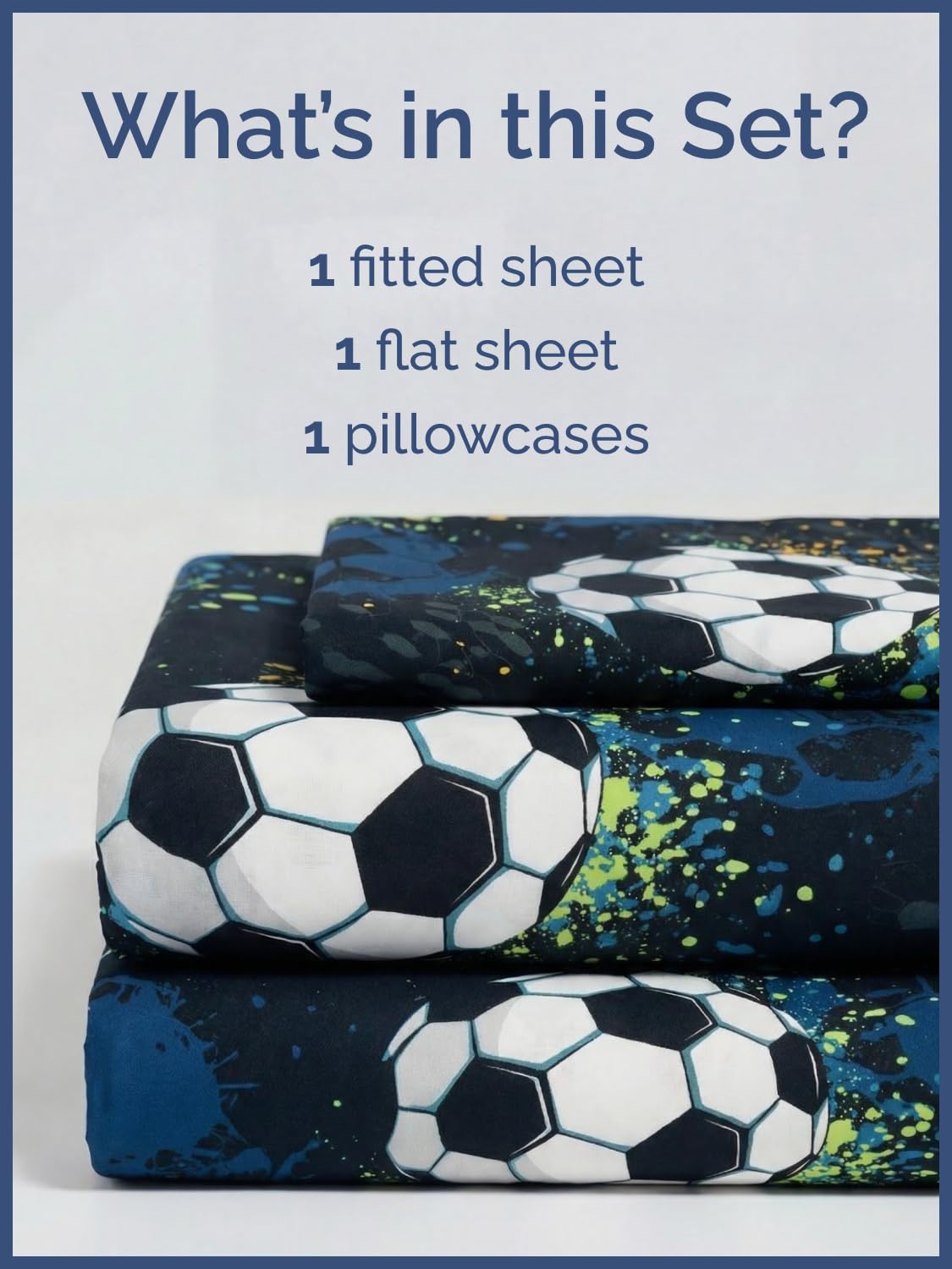 CGK Unlimited Kids Midnight Soccer Twin 3 Piece Sheet Set - Boys, Girls, Teens, Toddler - Easy Fit Deep Pockets - Soft, Cooling & Breathable Sheets - Cute, Cozy, Fade & Wrinkle Free - Machine Washable