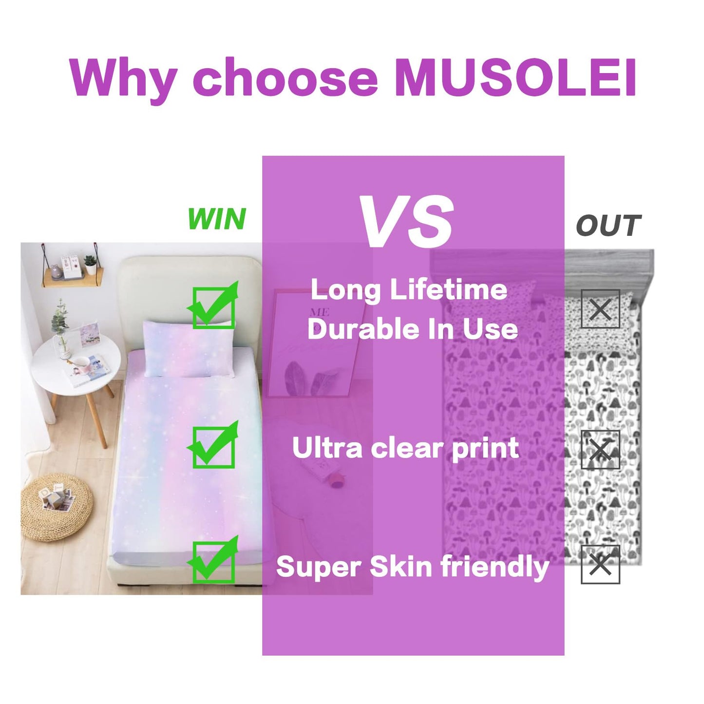 MUSOLEI Colorful Girl Fitted Sheet Set Rainbow Sheet, 3D Rainbow Bedding Set Girls Twin Sheets 2PCS Boho 1 Fitted Sheet with 1 Pillowcase Wrinkle Free Cozy Microfiber Twin Sheets for Girls (T)