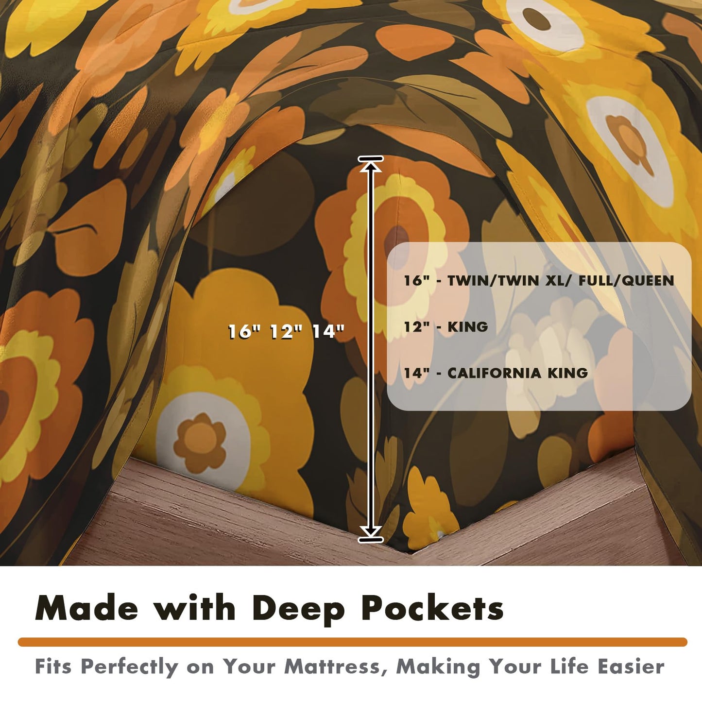 NOGAWA Retro Flower Bed Sheets, 70s Sheets, Bedroom Decor, Full Sheets Set Boho Floral, Bedding Sheets, 16 Inch Deep Pocket Fitted Sheet, Flat Sheet, Pillowcases