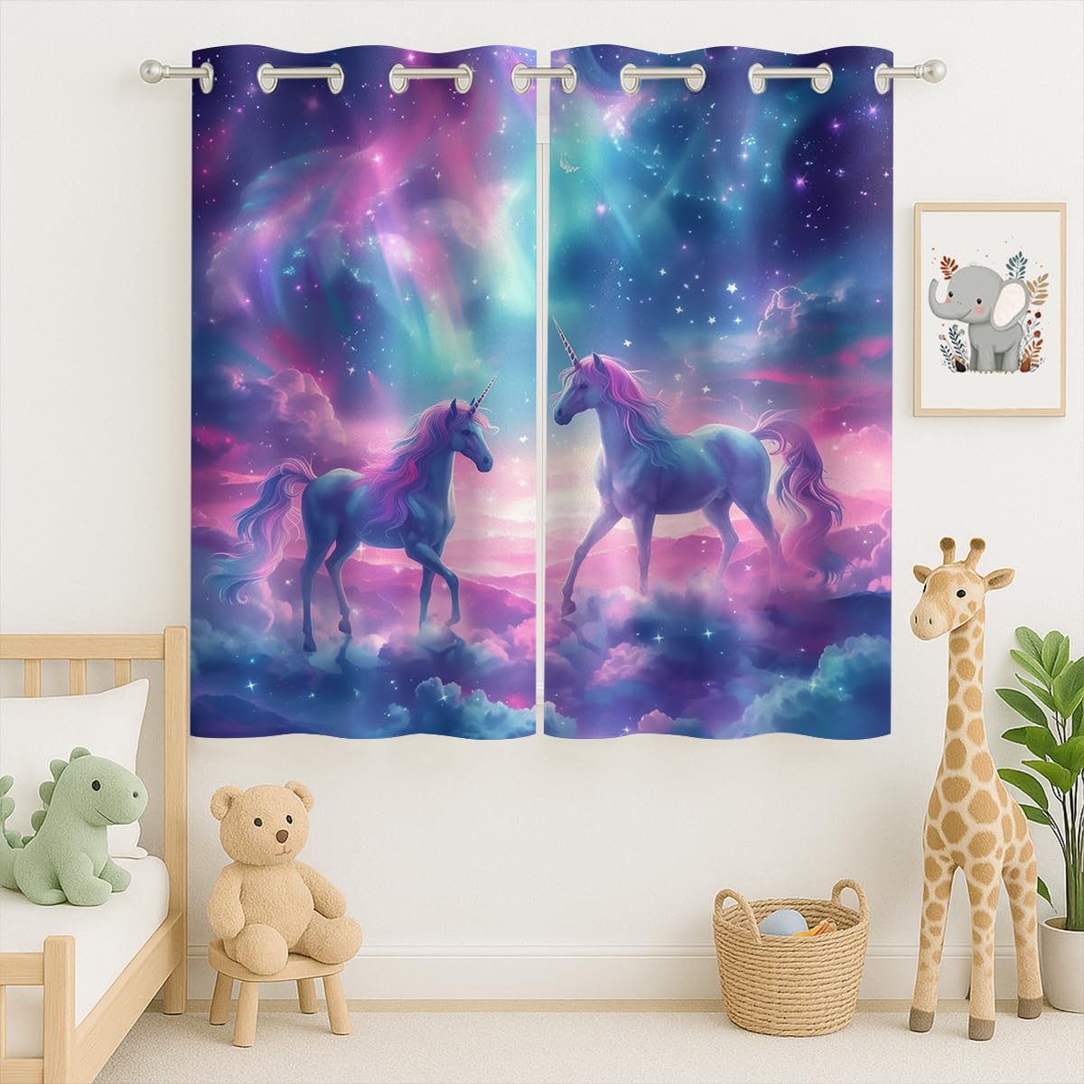 Fantasy Unicorn Blackout Curtains for Girls Boys Kids Teens Home Decor, Cute Starry Sky Stars Galaxy Grommet Thermal Insulated Drapes Darkening Window Curtain for Bedroom Living Room, 42 x 63 Inch