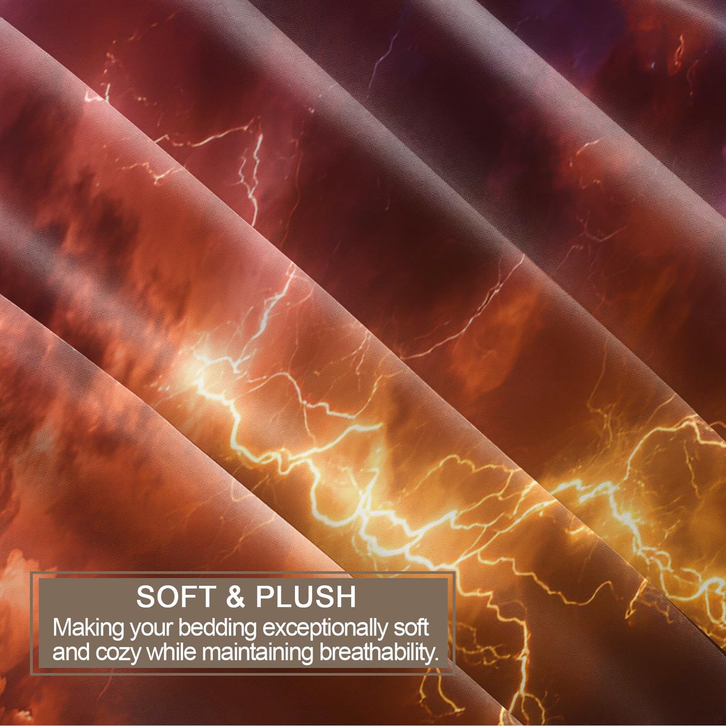 Lightning Duvet Cover Full Size, Cosmic Nebula Comforter Cover 80" x 90", Golden Lightning Bedding Set with 2 Pillowcases