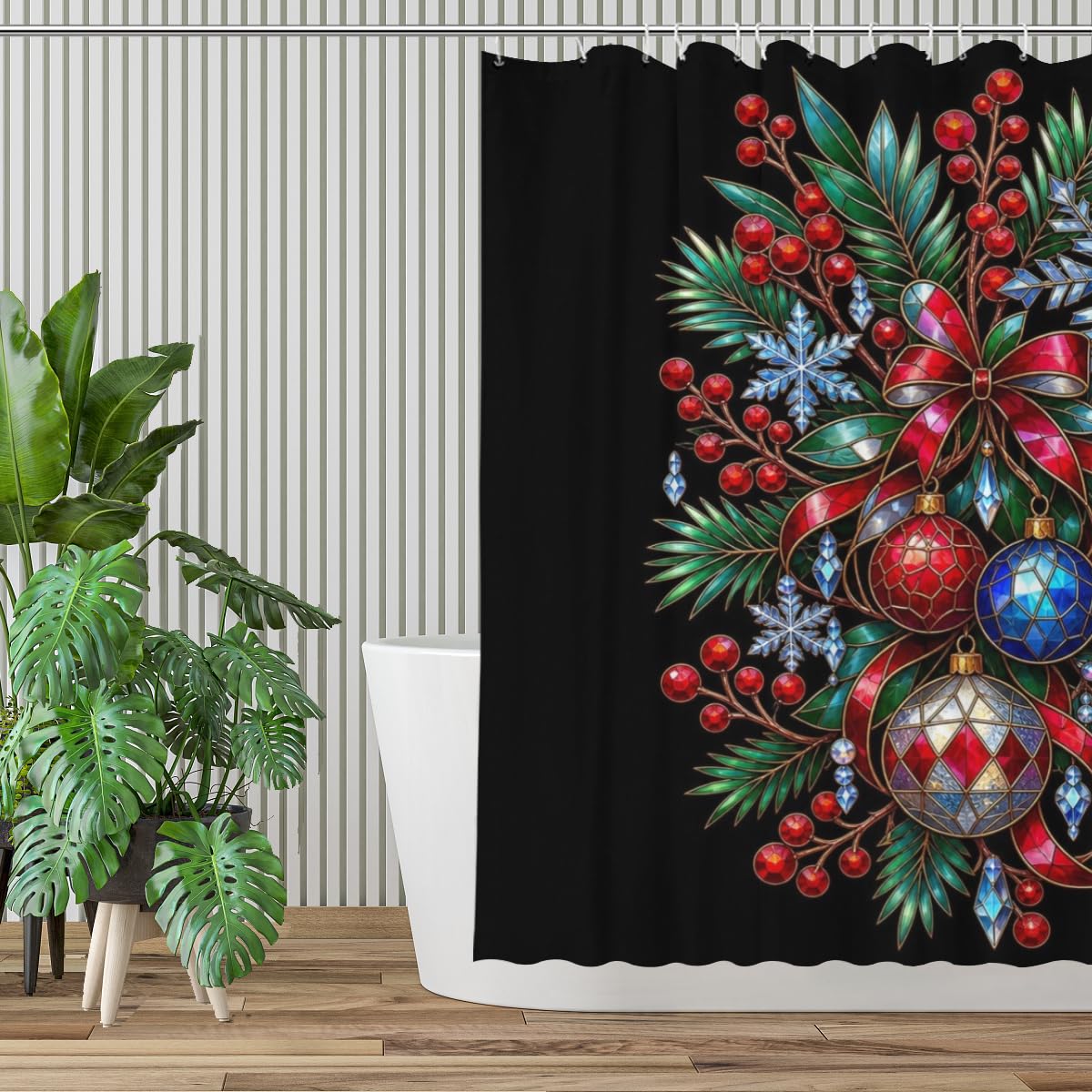 Youtoko Rose Floral Shower Curtain 72x72 Inch with 12 Hooks Polyester Bath Decor Set Whimsical Tropical Hibiscus Mix Theme Romantic Style for Small Bathroom