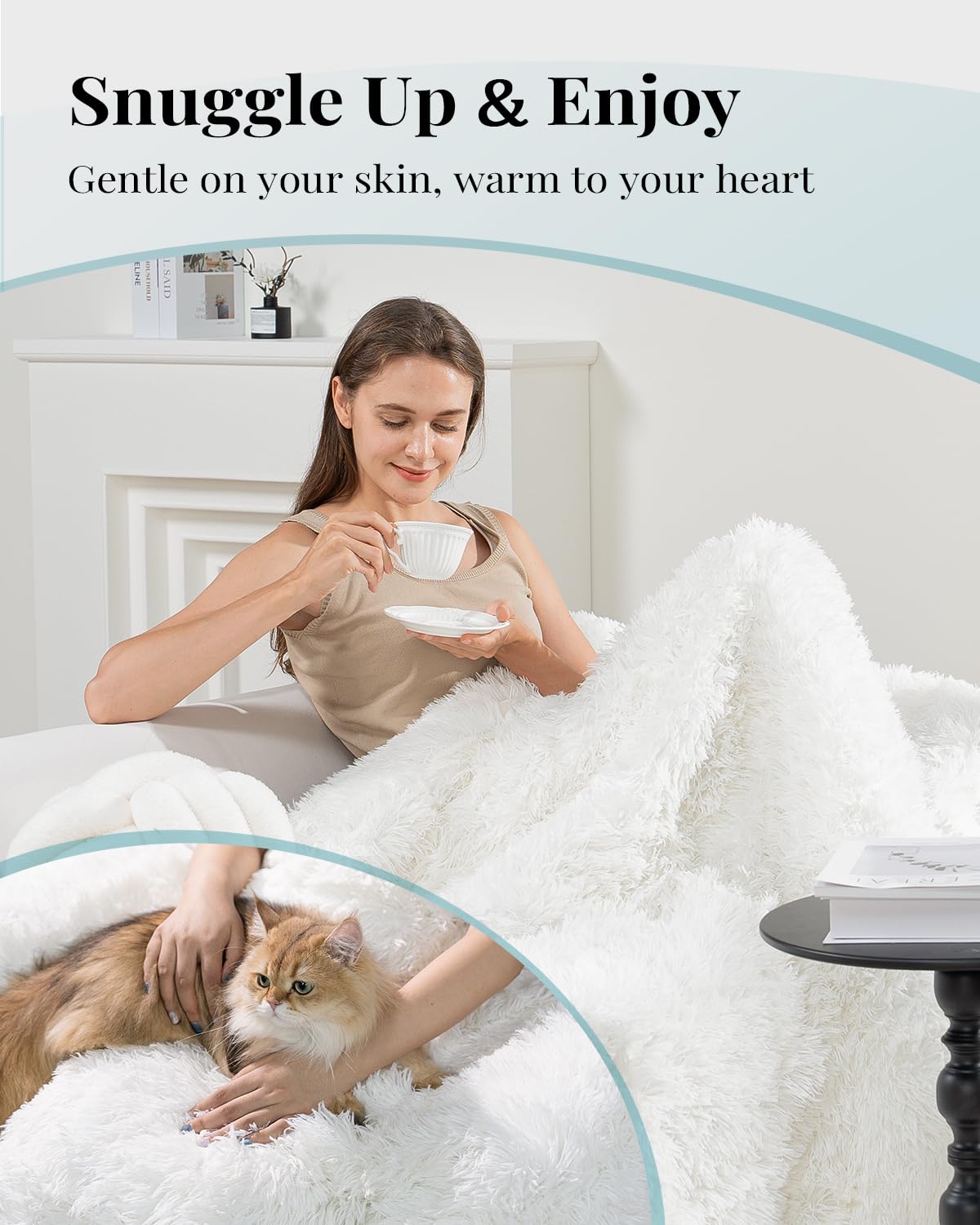 Topblan Faux Fur Weighted Blanket 12lbs, Shaggy Fuzzy Throw Blanket with Premium Sherpa Fleece, Warm and Cozy Bed Blanket to Help with Better Sleep, 48x72 inches Cream