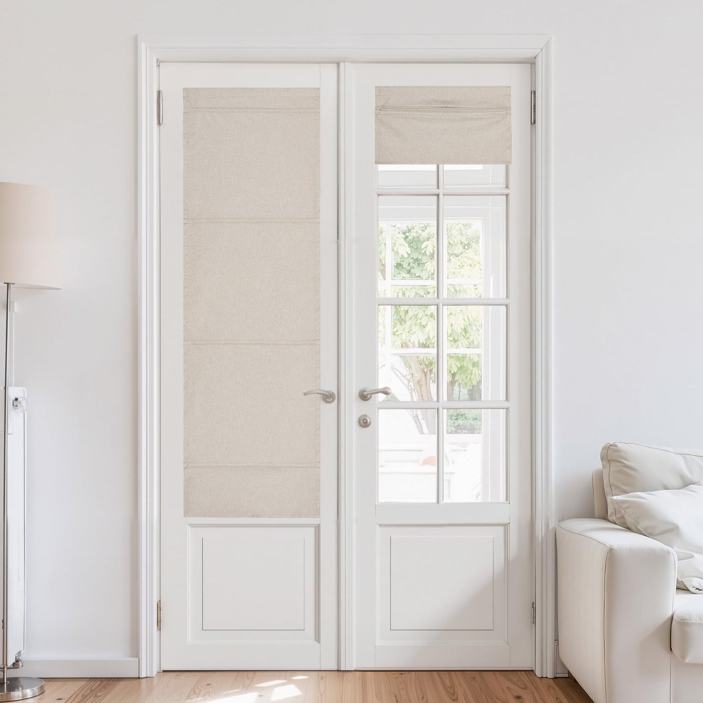 NICETOWN 100% Blackout French Door Curtain with Adhesive Top & Magnetic Lift, No Drill Cordless Roman Shade for Doors, W24 x L72 in, Faux Linen Privacy & Thermal Shade for Living Room Kitchen, 1 PC