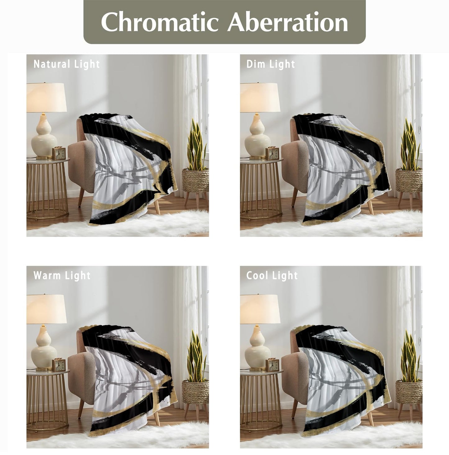 SPBL&L Black White and Gold Throw Blanket, Minimalist Modern Ink Line Throw Blanket for Bed Couch Bedroom Living Room, Modern Room Home Decor