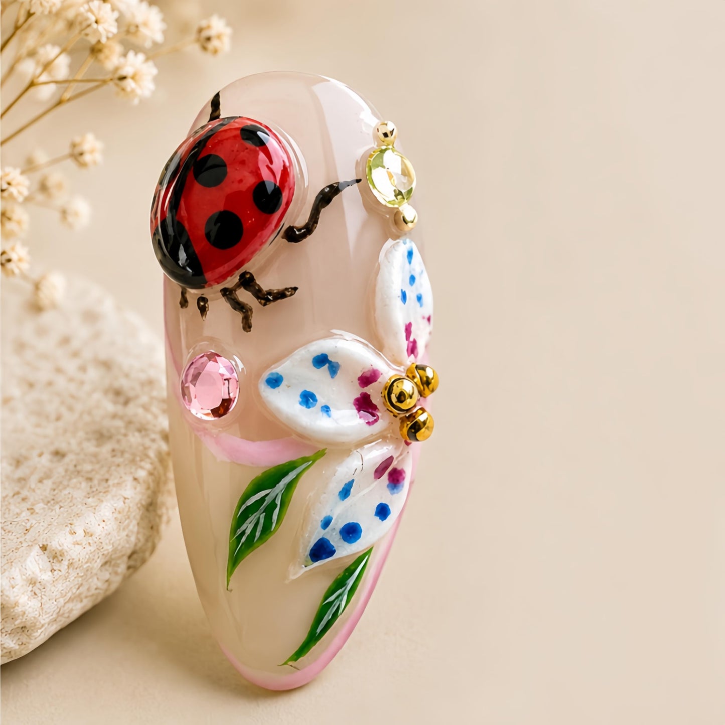 Handmade Acrylic Press On Nails Butterfly Cute Summer | Almond Nails Hand Painted 3D Floral | Reusable Vacation Style | Luxury Gift for Women (Medium Almond & Size M) Headeer