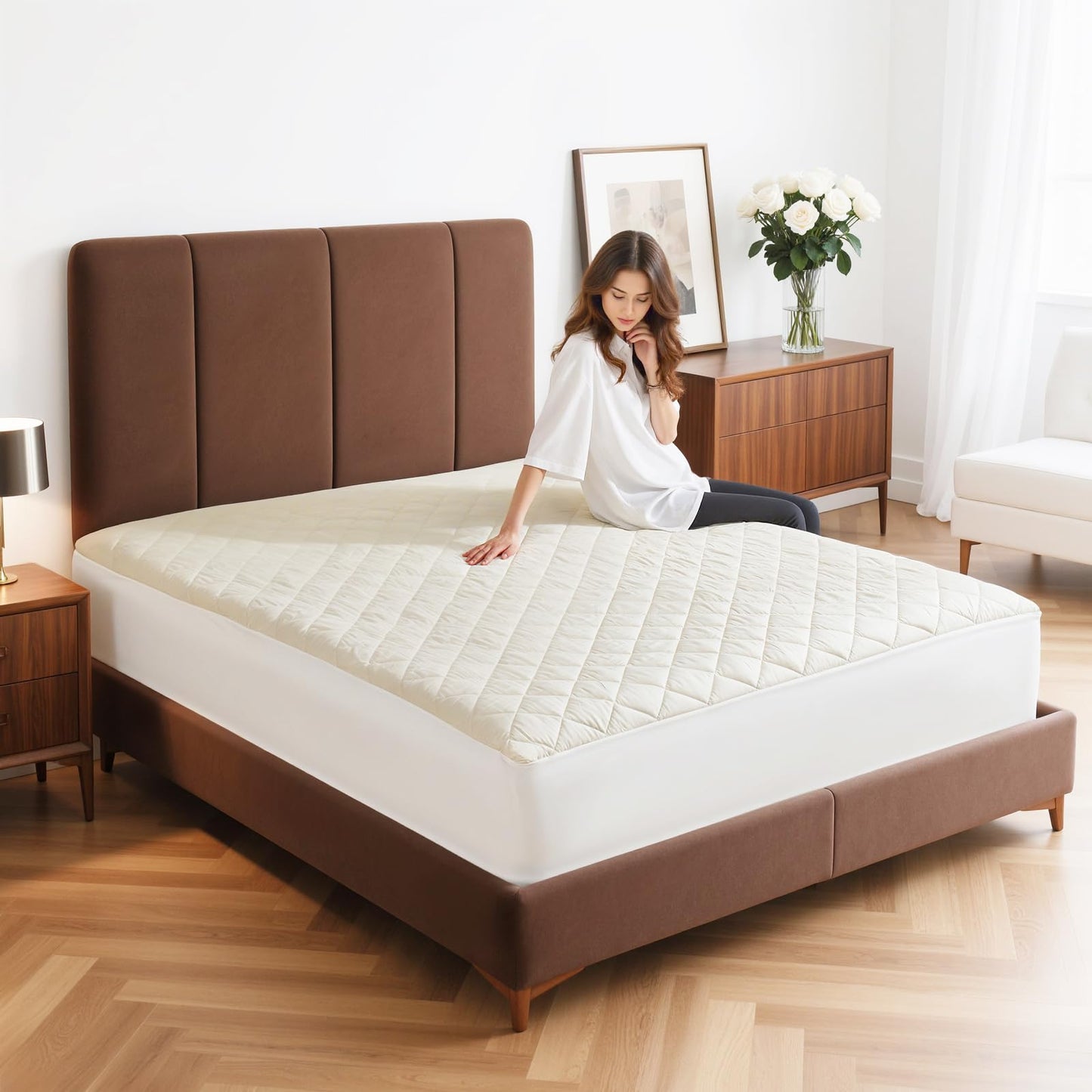Lofe Organic Queen Mattres Protectors - Top&Side 100% Waterproof Mattress Protectors, Breathable Organic Mattress Protector, Noiseless Queen Mattress Protector Waterproof 80x60x17 in