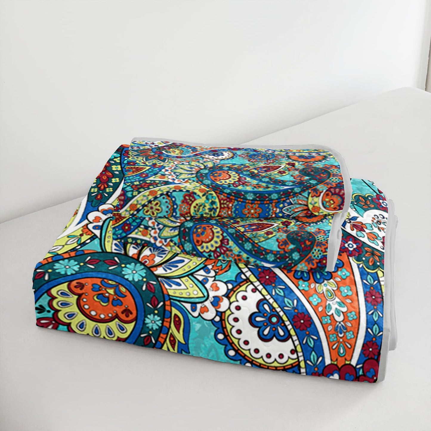 UEVBF Boho Style Queen Quilt Set,Bohemian Floral Quilt Beddding Set for Adults,Soft and Lightweight Bed Set for All Season,Colorful Quilted Beddding with 2 Pillowcases.