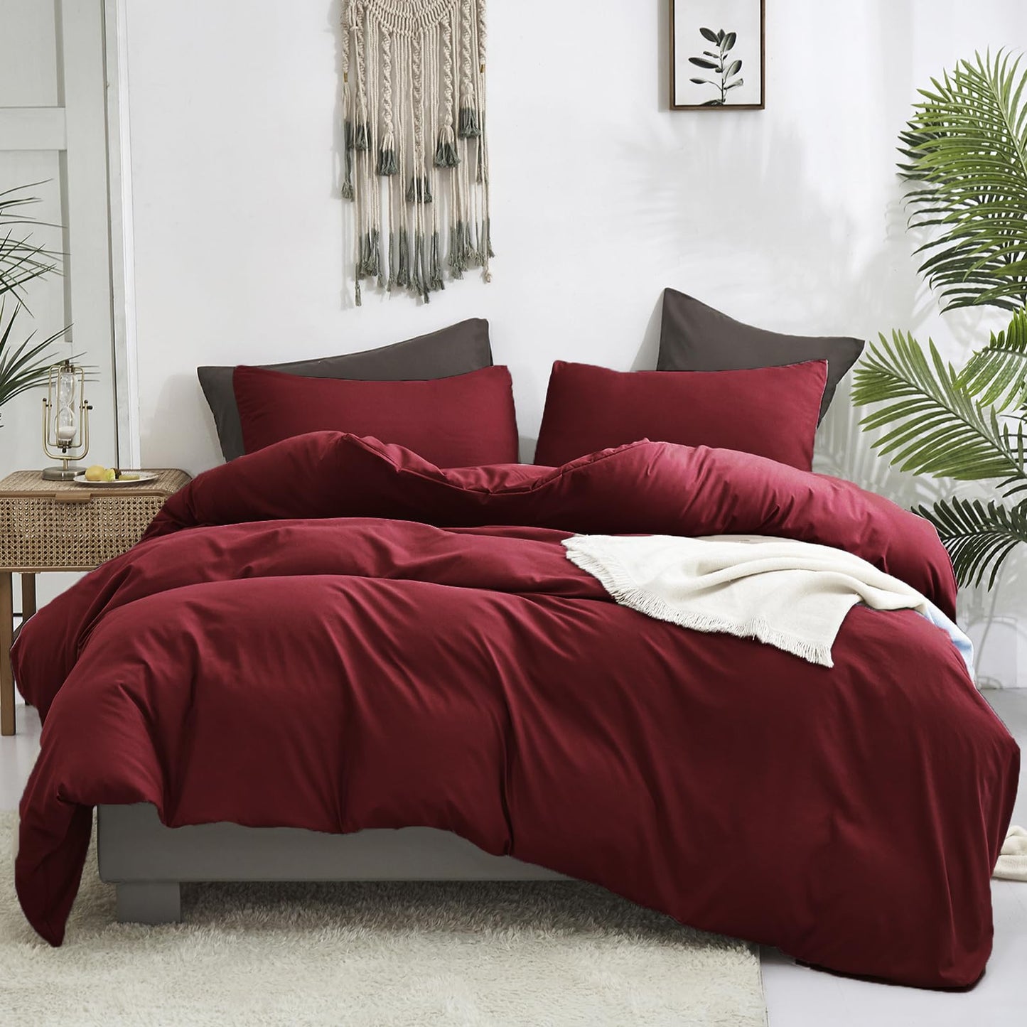 Luxlovery Burgundy Comforter Set Queen Dark Red Bedding Set Women Claret Wine Red Crimson Burgundy Blanket Quilts 3 Piece Claret Bedding Comforter Set