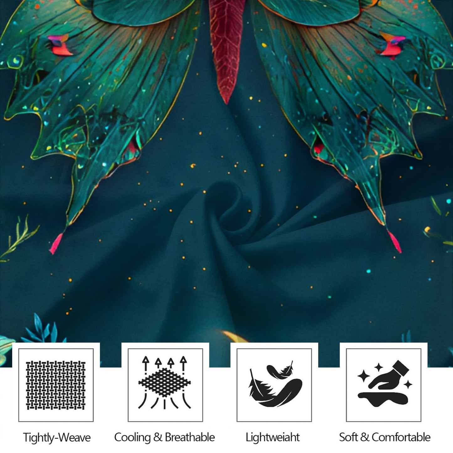 Butterfly Floral Sheets King for Kids Teen Women Girls, Natural Flower Botancial Moon Bed Sheets Set 4 Pcs Psychedelic Galaxy Moon Patterned Bedding (1 Fitted Sheet, 1 Flat Sheet) & 2 Pillowcases