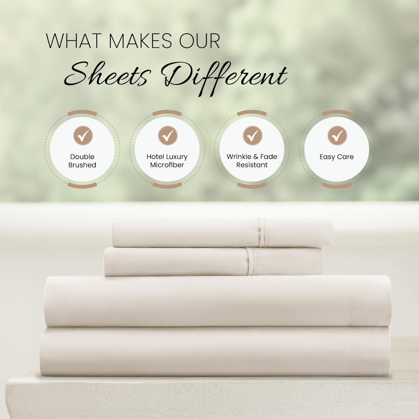 Linen Market Brushed Microfiber Full Sheet Set 4 Piece – Oeko-TEX Certified Ultra Soft & Wrinkle-Free - 16" Deep Pocket Sheets - Easy Care Full Size - Ivory