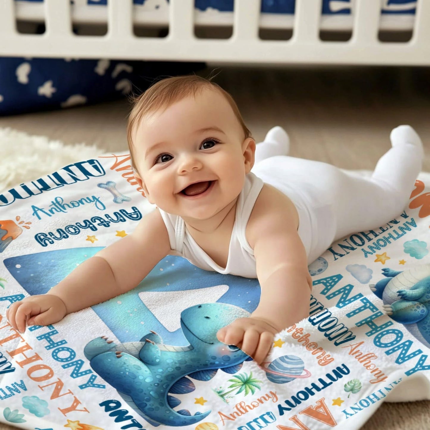 Personalized Dinosaur Blanket,Custom Dinosaur Gifts,Soft Flannel Throw for Bed Sofa,Lightweight,40 x 30in