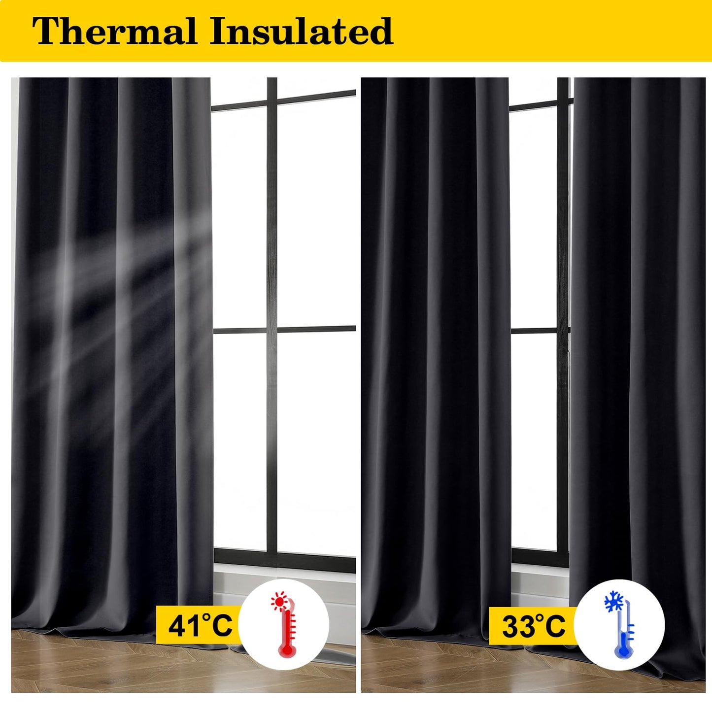 WelvetBLK Black Blackout Curtains for Bedroom Living Room 63 Inch Length 2 Panels Set, Soft Solid Room Darkening Thermal Insulated Window Treatments, Rod Pocket Dining Room Curtains, Black, 40"Wx63"L