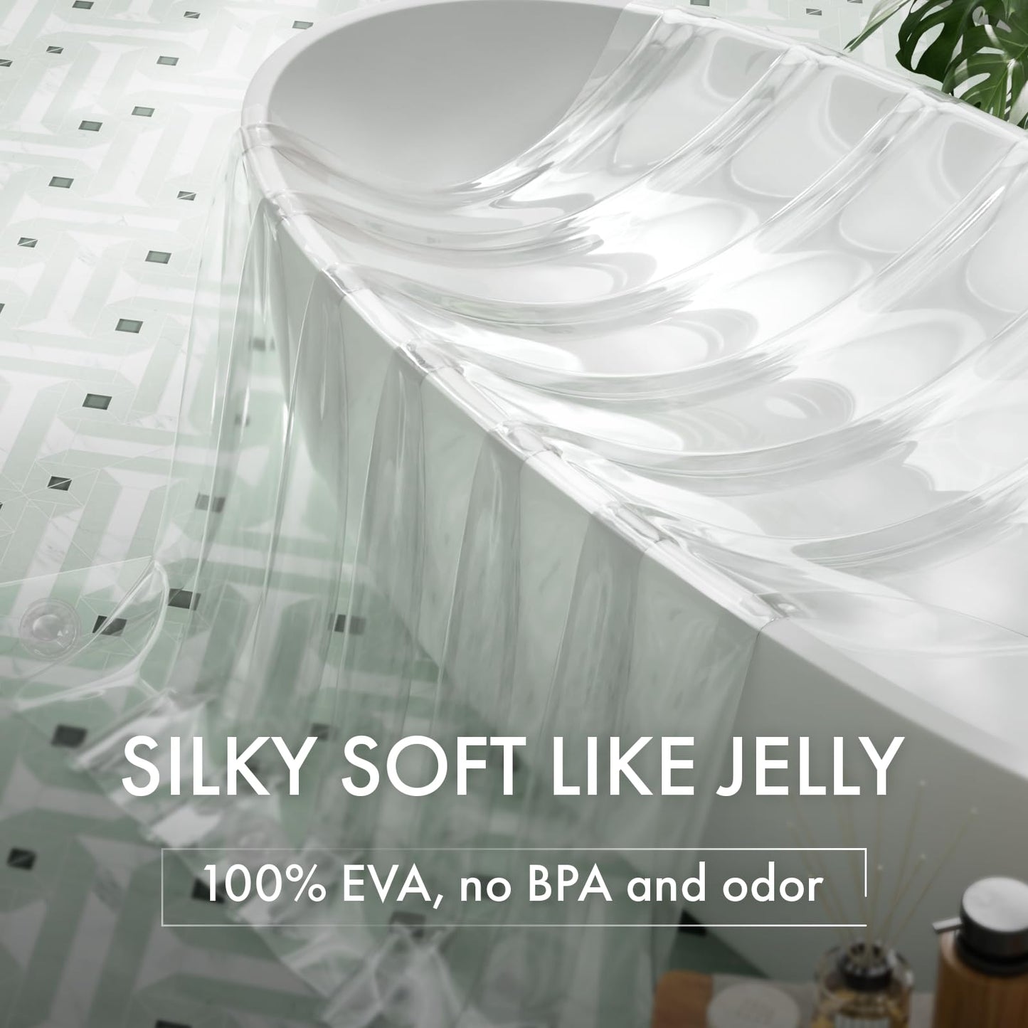 AmazerBath No Hook Shower Curtain and Liner 3-in-1, 100% EVA Luxury Soft Heavy Duty Clear Shower Liner, 72x75 Hookless Shower Curtain with 3 Heavyweight Stones