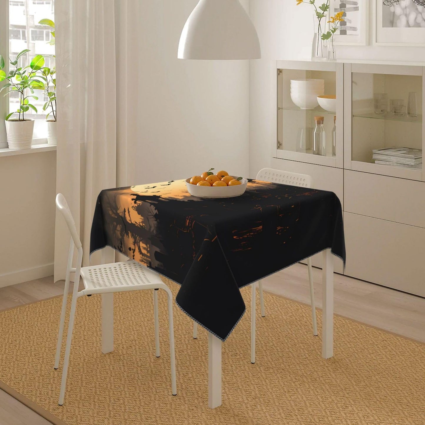 Entemne Square Table Cloth 55x55 Inch Halloween Moon Night Bats Tree Tablecloth Washable Soft Wrinkle Free Dust Proof Card Table Cover for Tea Party Picnic Kitchen Dining Decor