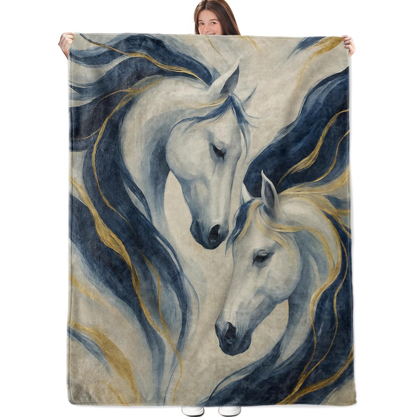 ZZNHP Horse Blanket, Elegant Animal Flannel Throw, Soft Cozy Lightweight Throws Blankets for Women Kids Girls Boys, Minimalist Wildlife Home Decor for Sofa Couch Bedroom Home, 60x50 Inch