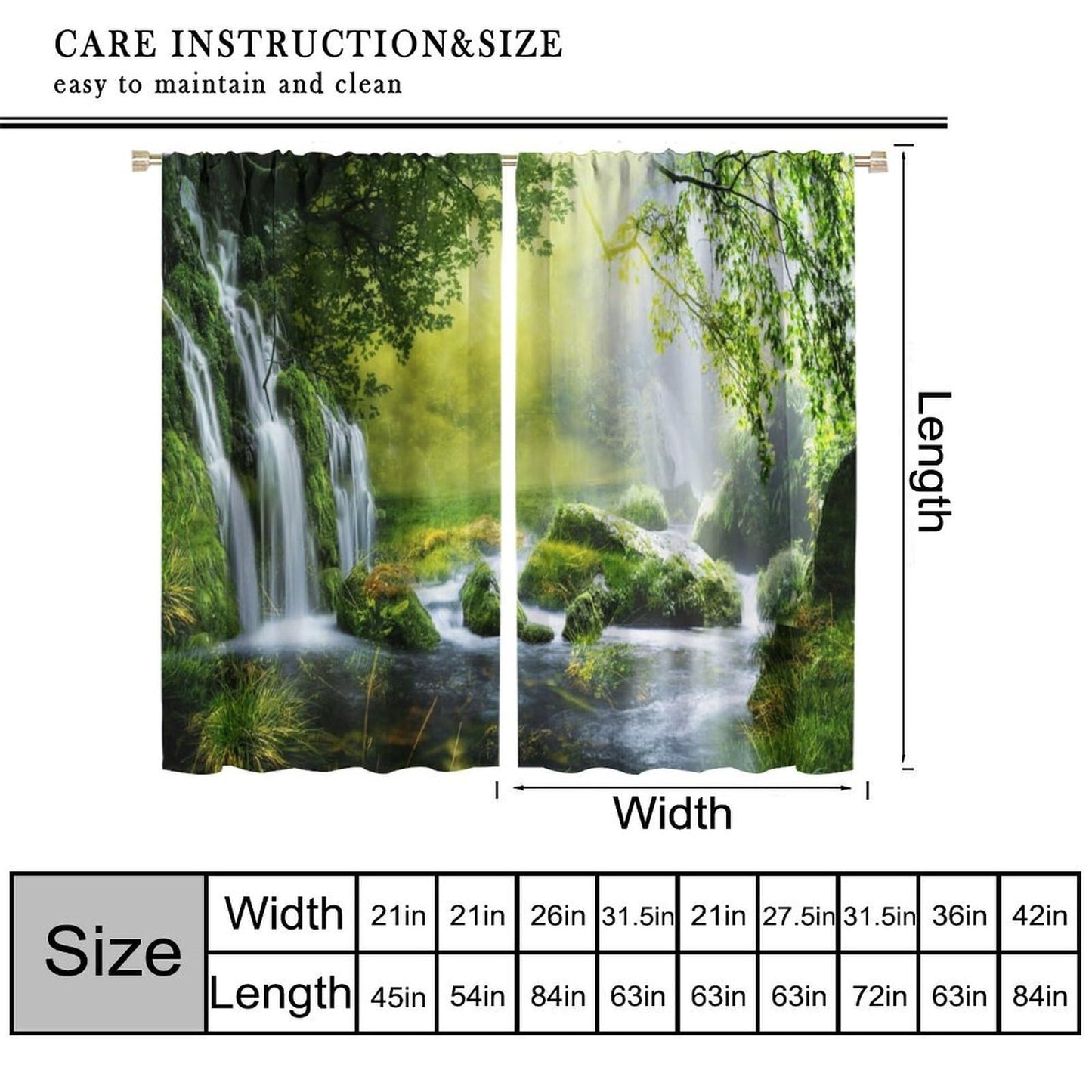 Veridic Spring Waterfall Curtains,Jungle Sunrise Natural Landscape Pattern Decor Rod Pocket Window Drapes for Bedroom Living Room Kitchen 42x45 Inch