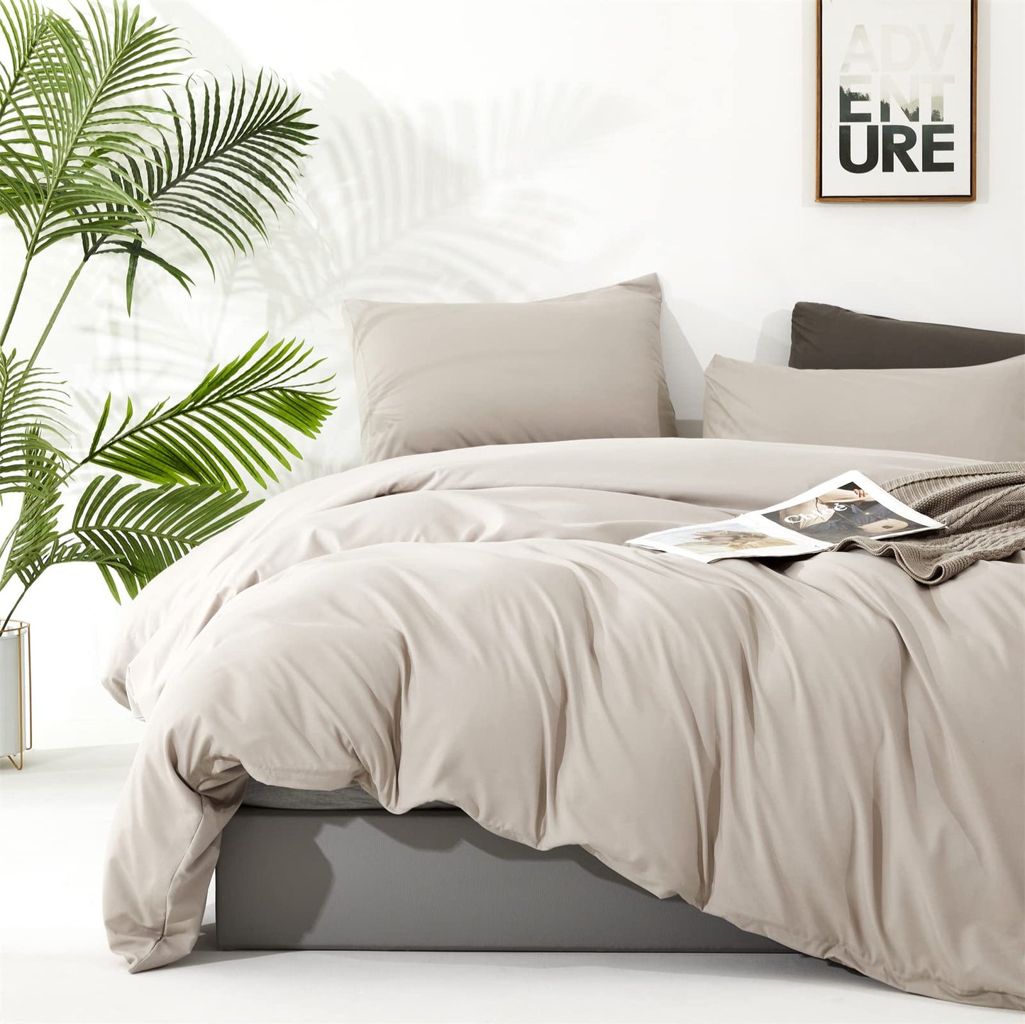 Luxlovery Beige Khaki Comforter Set Queen Beige Bedding Set Oatmeal Blanket Quilts Solid Cream Khaki Taupe 3PCS Queen Comforter Set Women Men
