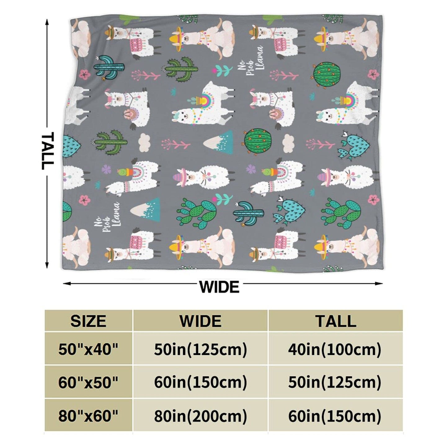 Llama Alpaca Soft Warm Throw Blanket Lightweight Flannel Fleece Bed Blanket Gift for Boys Girls Adults Or Pet Chair Couch Microfiber Blankets 50"X 40"
