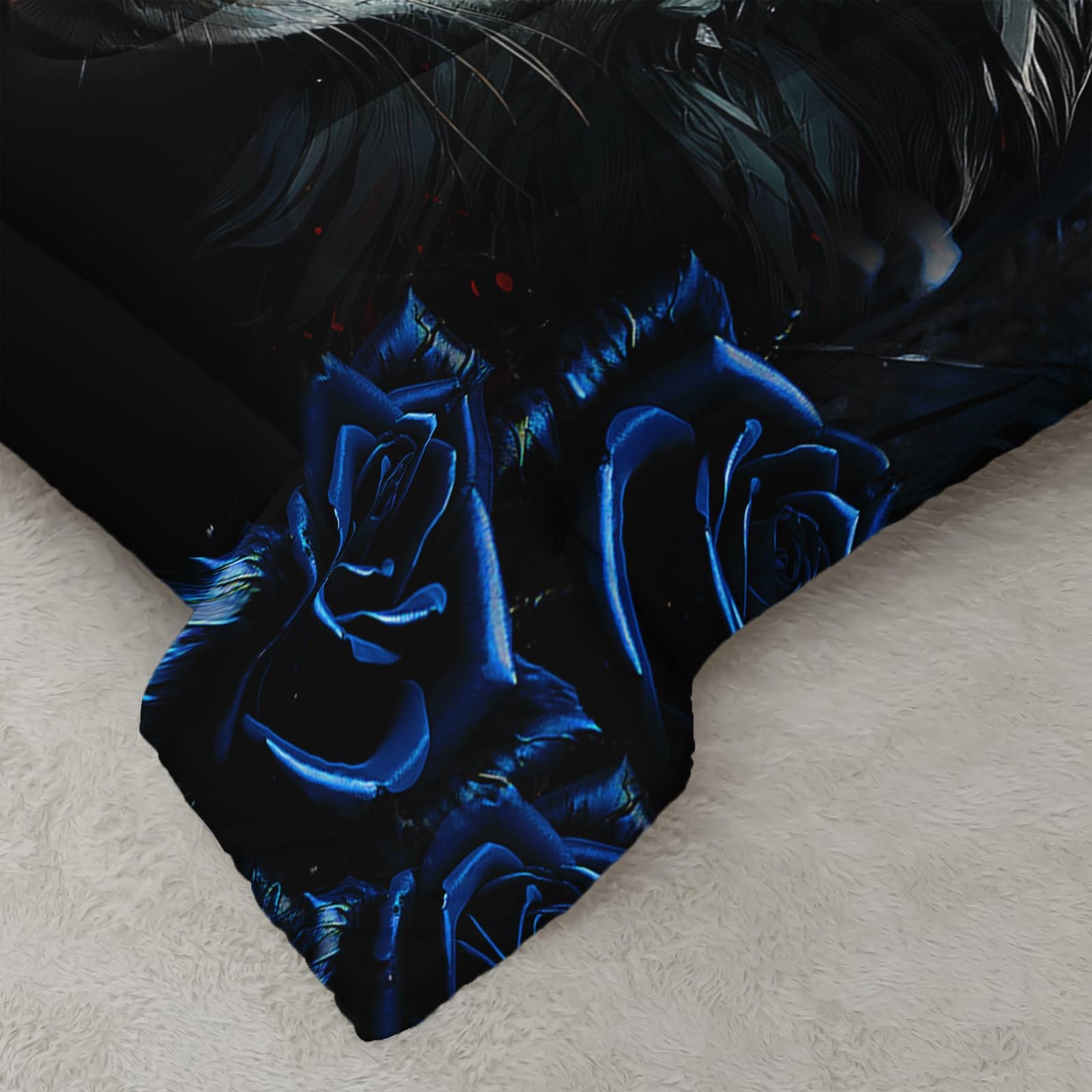 Nttopship Wolf Bedding Set Twin Size,Blue and Red Roses Comforter Set 3 Piece for Girls Boys Kids Teens,Wildlife Bed in a Bag Sets 3D Wild Animal Print Bedding Set Comforter with 2 Pillowcase