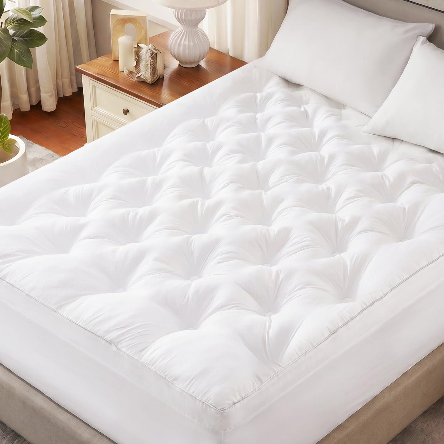 Cosybay 4 Inch Memory Foam Mattress Topper King for Back Pain Relief, Quilted Pillow Top Fitted Mattress Pad with 360° All-Around Elasticized Pocket, 6-21'' Deep Pocket