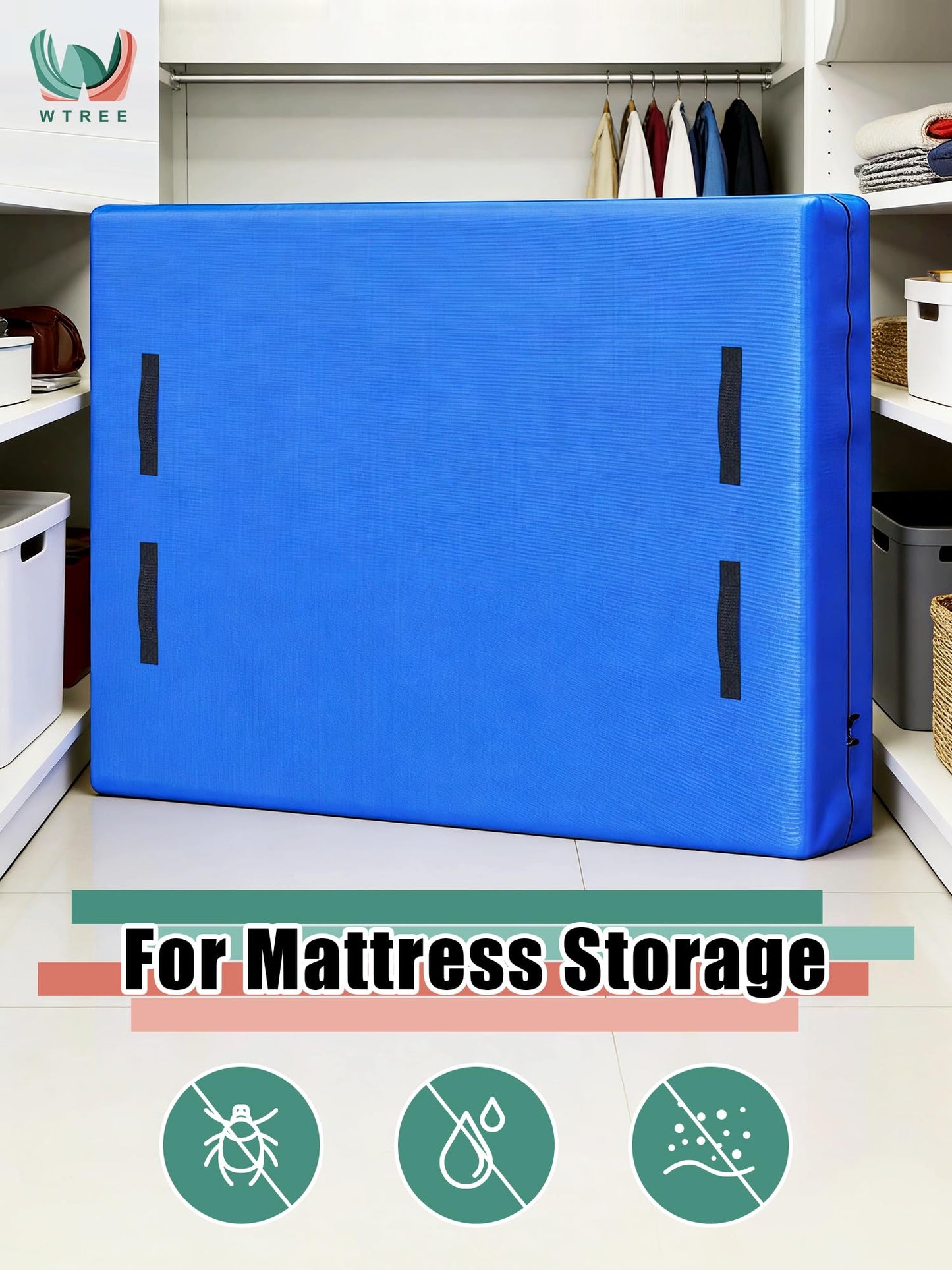 WTREE Double Shield Mattress Bag for Moving and Storage, 8 Reinforced Handles Mattress Cover with Internal Clear Mattress Protector, 170GSM Heavy Duty Tarp Mattress Mover Tool, Queen