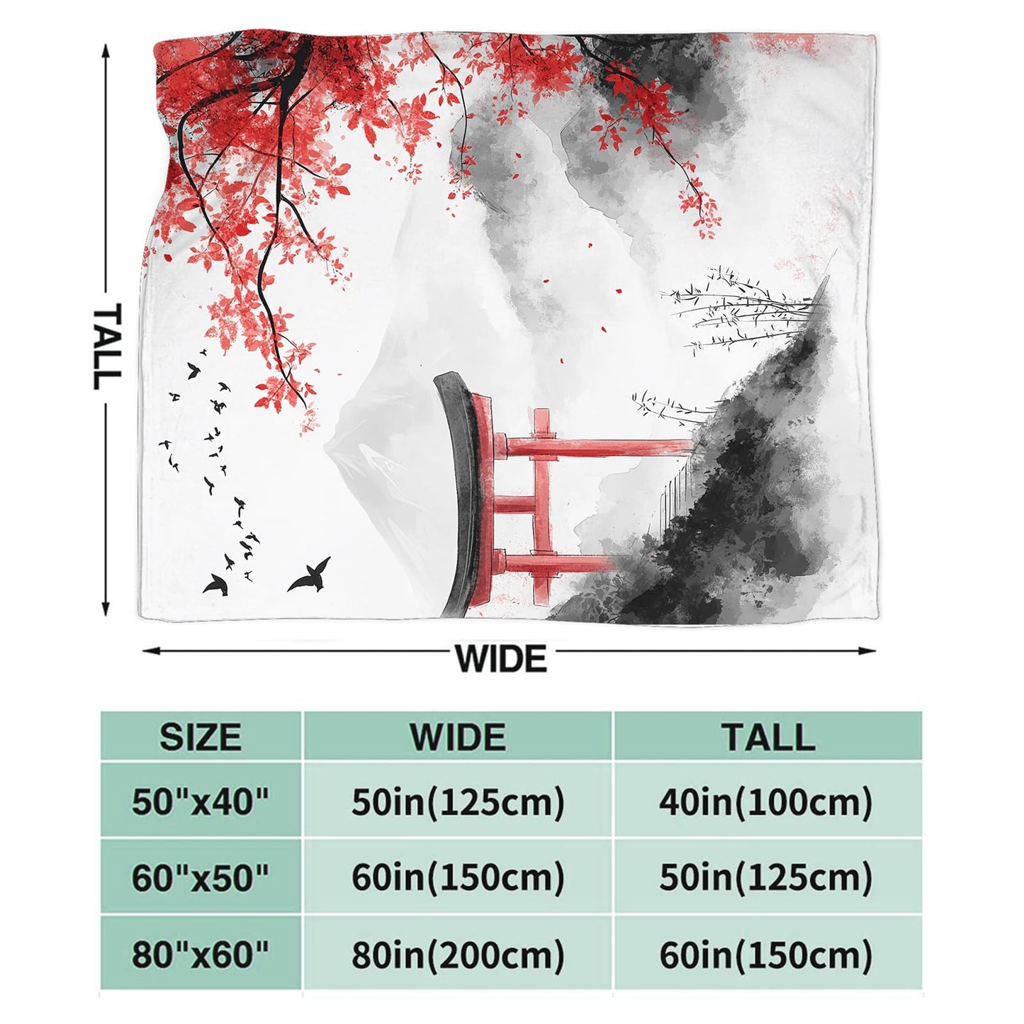 Japanese Samurai Blanket for Women Mens, Japanese Cherry Blossom Fleece Blanket Gifts for Boys Girls, Warm Cozy Soft Flannel Stuff for Bed Sofa Couch 50" x 40"