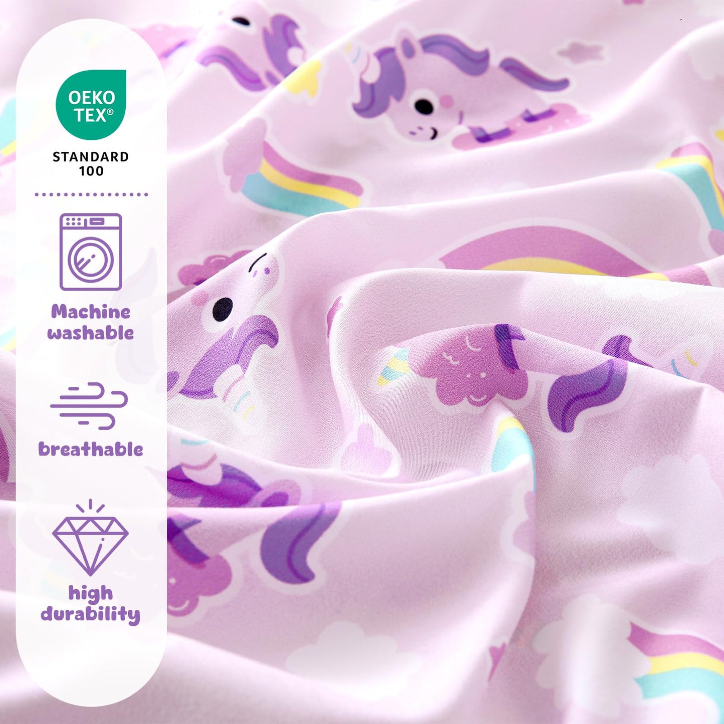 LONAVA Twin Sheet Set Kids - 3 Pieces Soft Microfiber Cartoon Style Bedsheets for Boys Girls Teens, Oeko TEX, Breathable Deep Pocket Sheets (Purple Unicorn)