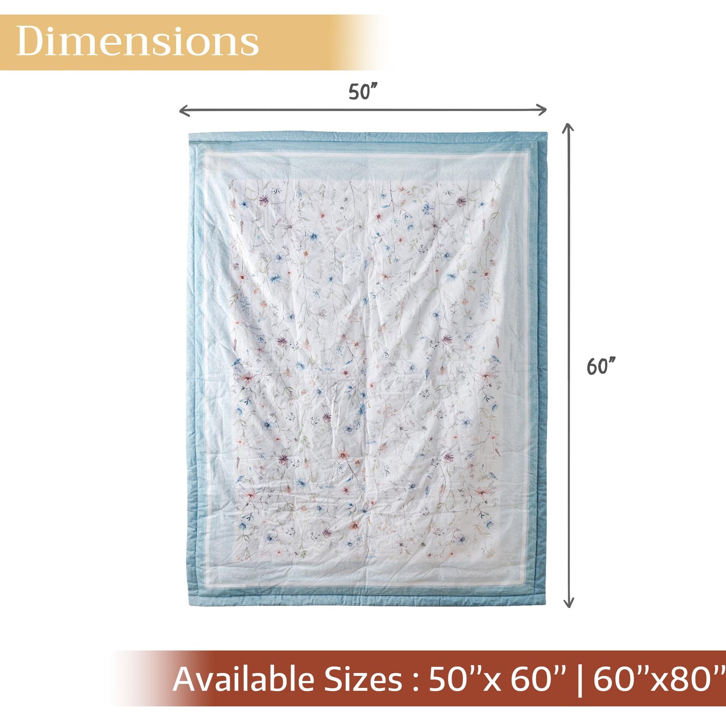 Maison d' Hermine Throw Blanket for Couch Lightweight Soft Warm Breathable Cotton Throw Blankets for Bed Girls Boys Women Men Gift Sofa Travel Living Room Spring Summer (Ice Florals, 60" X 80")