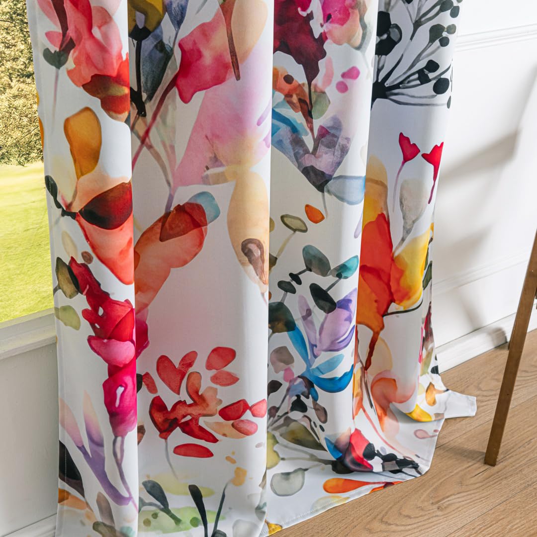 Boho Floral 100% Blackout Curtains 84 Inch Length 2 Panels Set Grommet Watercolour Flower Bohemian Pattern Black Out Thermal Insulated Drapes Window Treatment for Bedroom Living Room 52 x 84 Inch