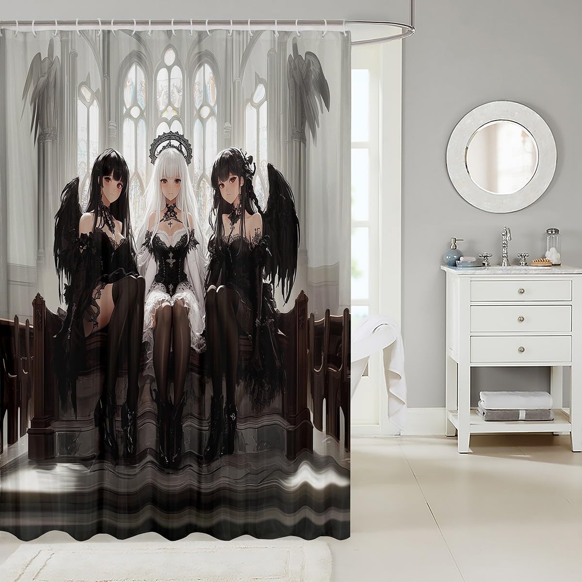 Erosebridal Japanese Anime Bathroom Accessories, Anime Girl Shower Curtain Kawaii Japanese Style Fabric Shower Curtain 72" W X 72" L Cartoon Japan Animation Waterproof Decor for Bathroom Decor