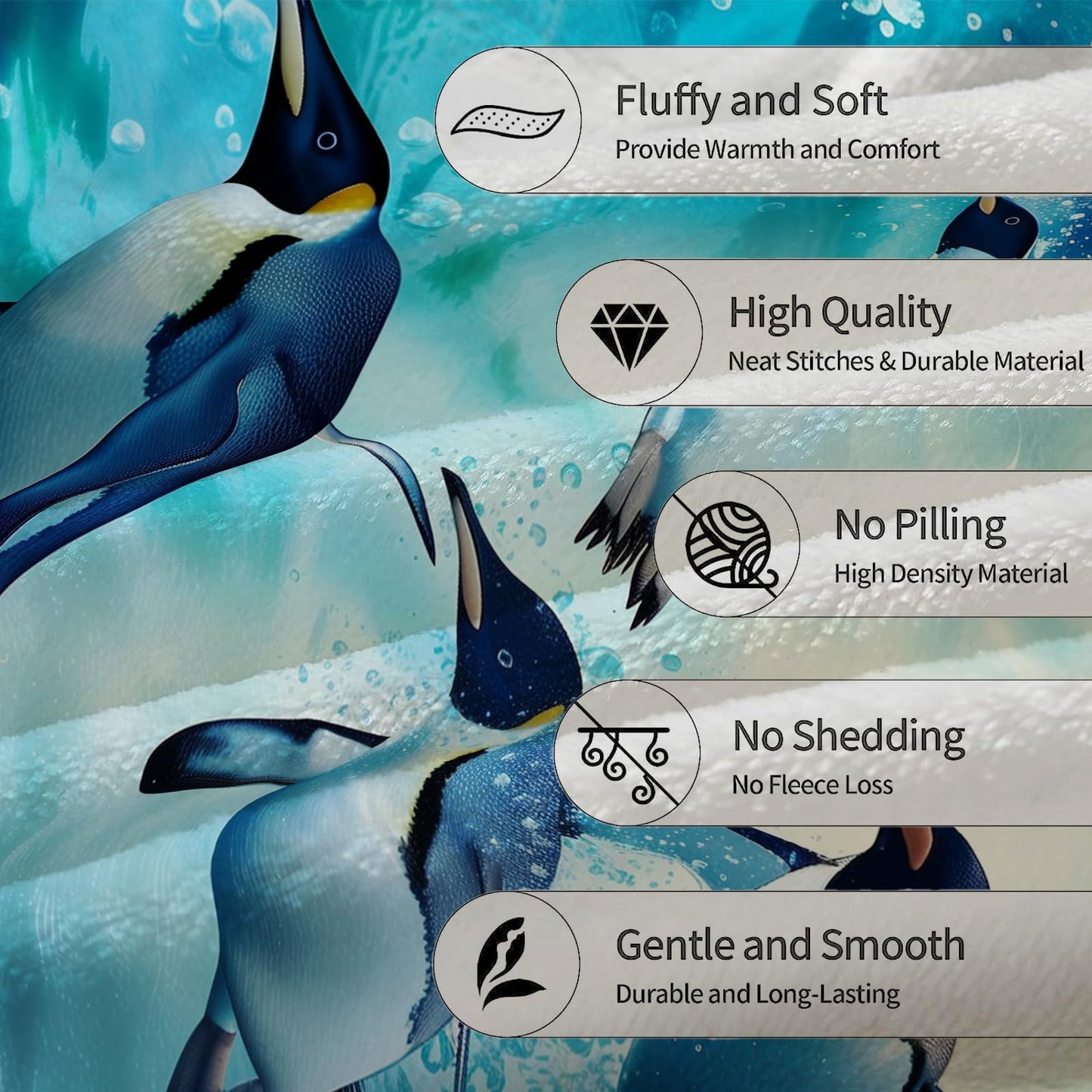 Ti Caldi Penguin Dive Blanket - Soft, Cozy, Lightweight, and Fuzzy Flannel Throw - Ideal for Couch, Bed, Travel, and Outdoor Activities - Fluffy Home Decor with Enchanting Underwater Design 60"x50"