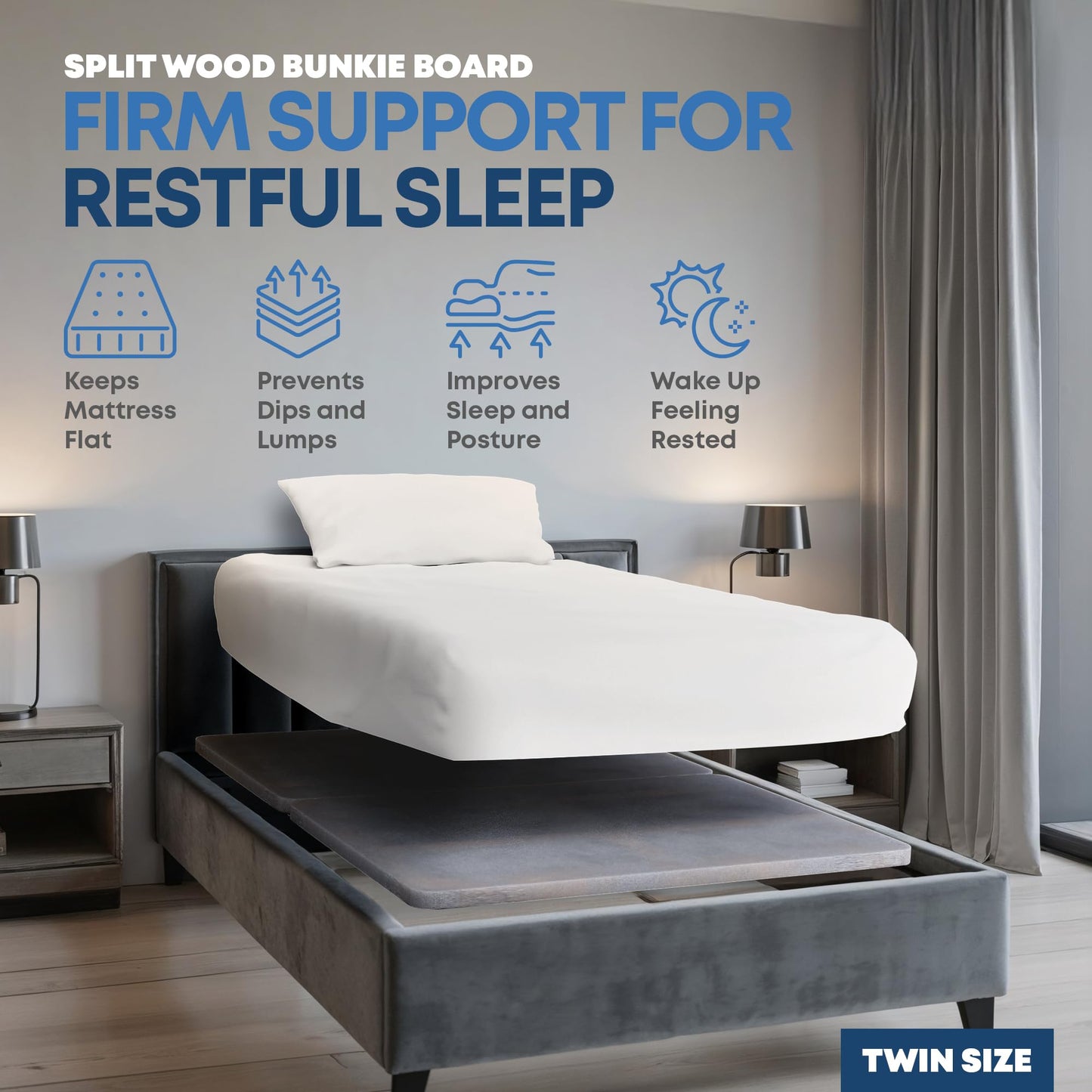 Treaton, 1.5" Split Wood Bunkie Board Twin Size Bed, Under Mattress Support, Fully Assembled, Fabric Ventilation Cover-Replaces Wooden Slats or Box Spring for Bed Frames