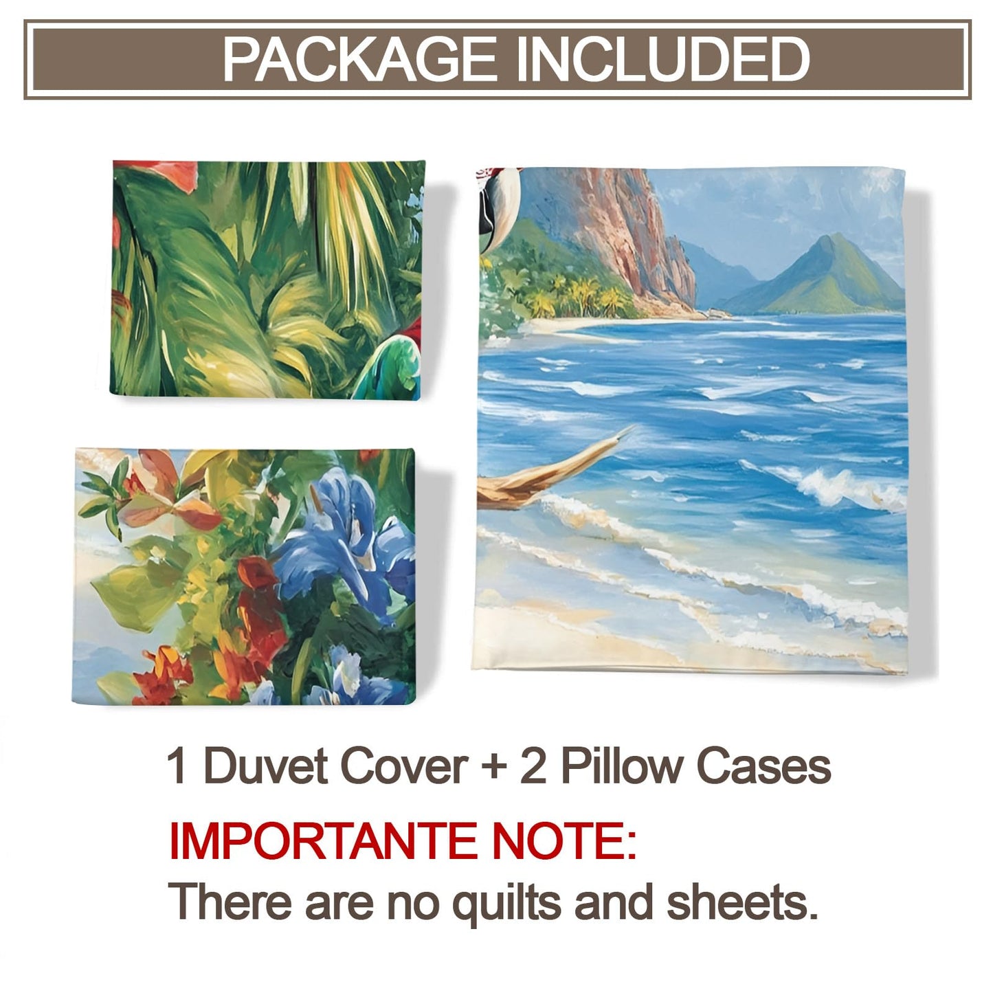 GKPLY Tropical Parrot Duvet Cover Queen, Coastal Ocean Bedding Set, Jungle Artwork Comforter Cover with Zipper & Ties, 3 Pieces Reversible Summer Bedding, 2 Pillowcases