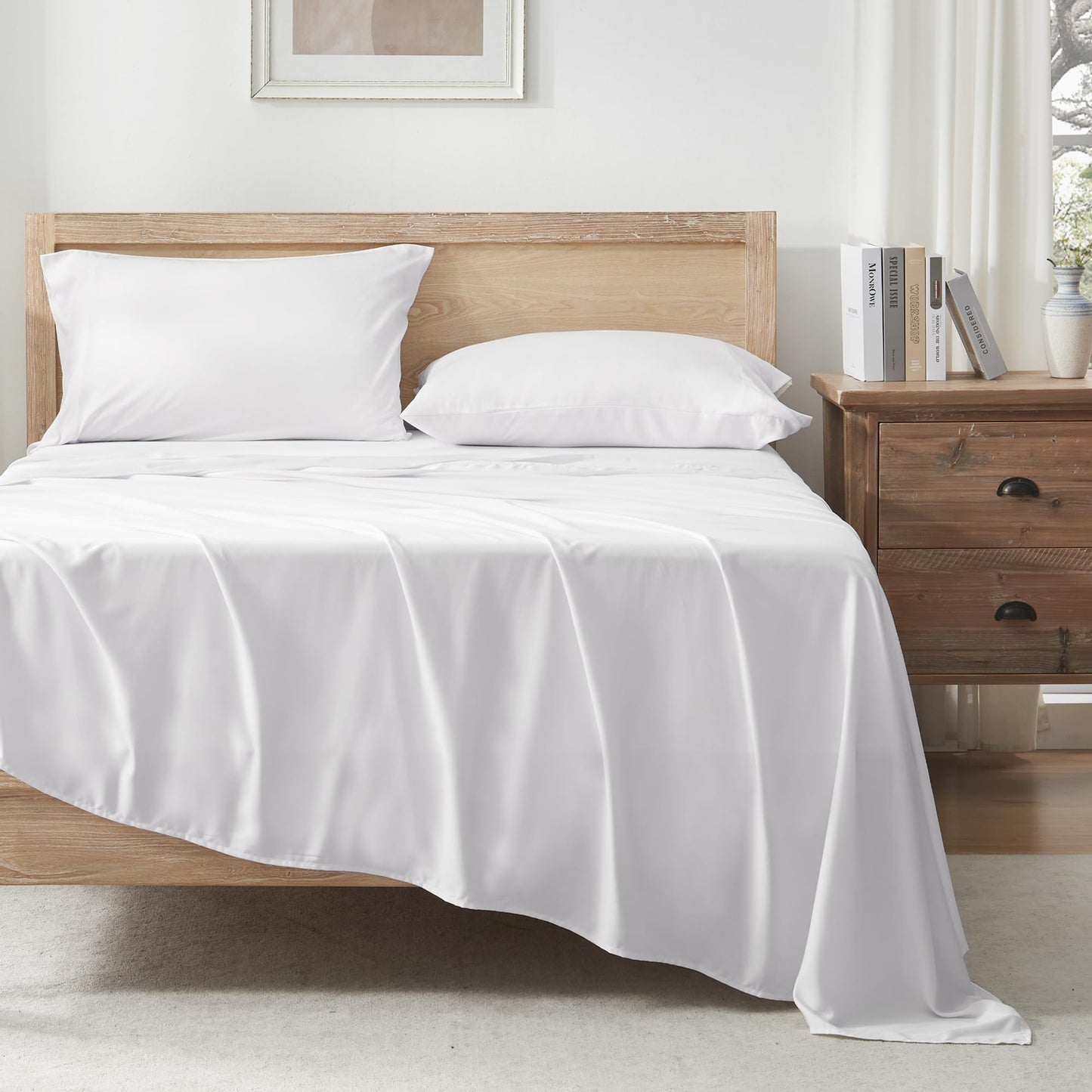 Andency White King Sheets Set, 100% Viscose Derived from Bamboo, Cooling Summer King Size Sheets Set, Deep Pocket Up to 16", Silky Soft Bed Sheets, Hotel Luxury Breathable Bedding Sheets & Pillowcases