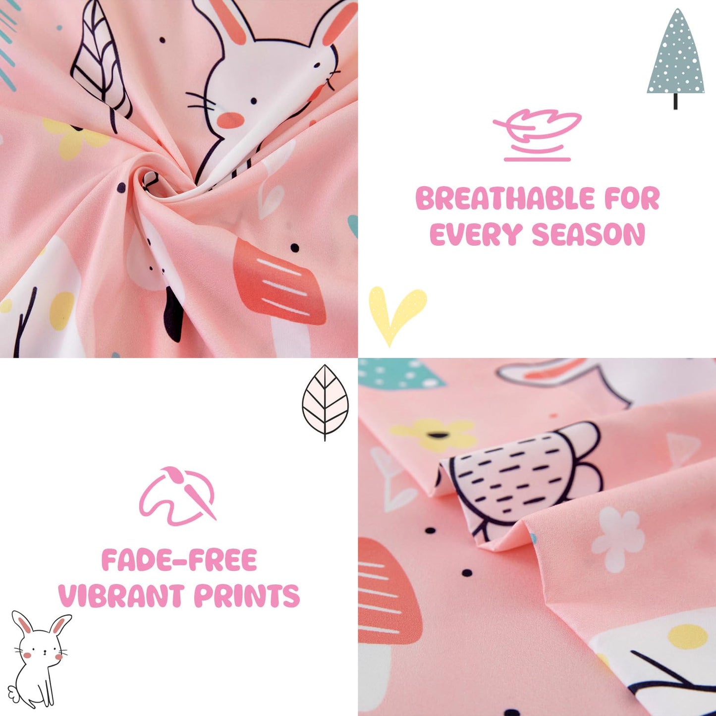 MICORAL Kids Twin Sheet Set Bunny, 3 Pieces Sheets for Boys & Girls, Soft Printed Microfiber Bed Sheets, Deep Pocket Cozy Toddler Bedding Set