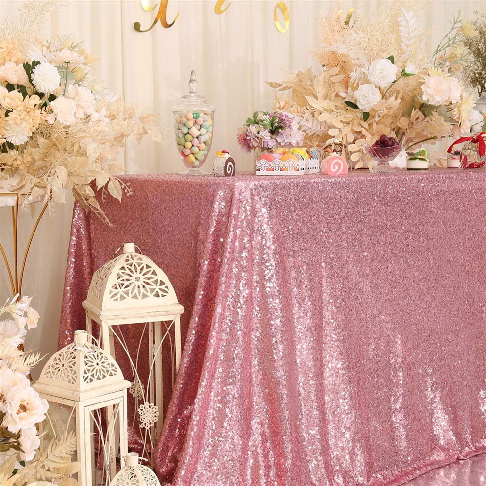 Eternal Beauty Fuchsia Pink Tablecloth, 50x80 Inch Sequin Rectangle Table Cover for Mother's Day Cake Dessert Exhibition Party Birthday Events