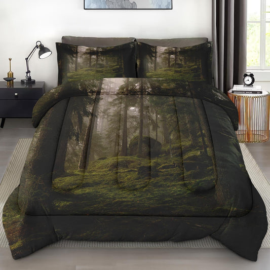 Pamnest Comforter Set Queen Size, Vintage Tree Forest Soft Bedding for Kids and Adults, Mystic Comforter Set with 2 Pillowcases, for Bedroom Bed Decor