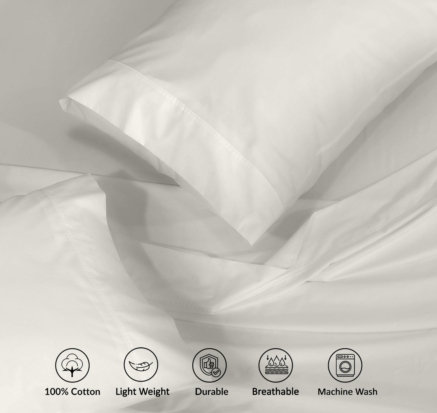 RUVANTI 100% Cotton Percale Sheets Queen Size – Crisp Cooling Bed Sheets for Hot Sleepers, Deep Pocket 16”, Soft Breathable & Durable Hotel-Style 4 Piece Set, Ivory