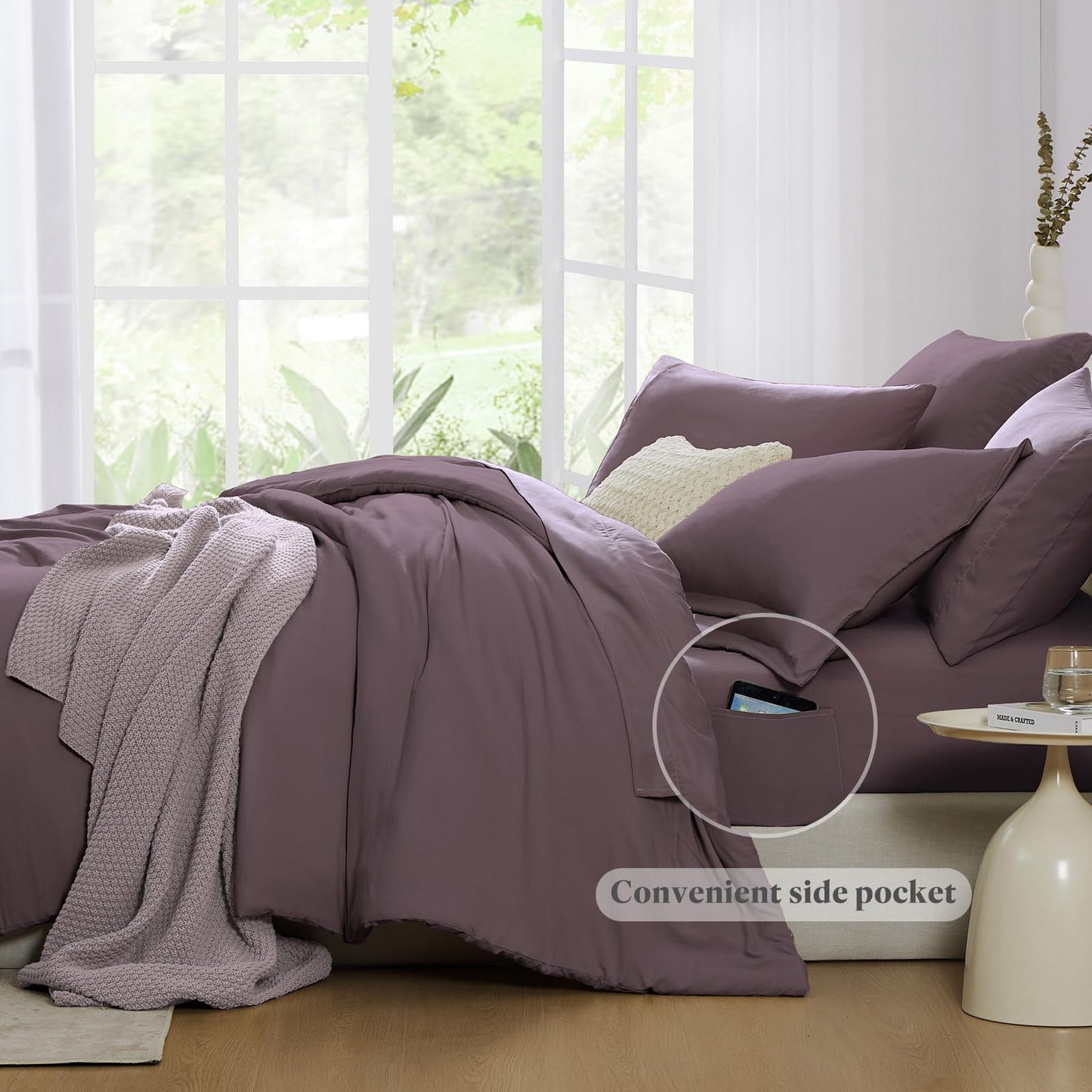 WRENSONGE Queen Comforter Set - 7 Pieces Artic Plum Soft Bed in a Bag Queen with Fitted Sheet, Flat Sheet, 2 Pillow Shams, and 2 Pillowcases- Warm Bedding Sets for All Season