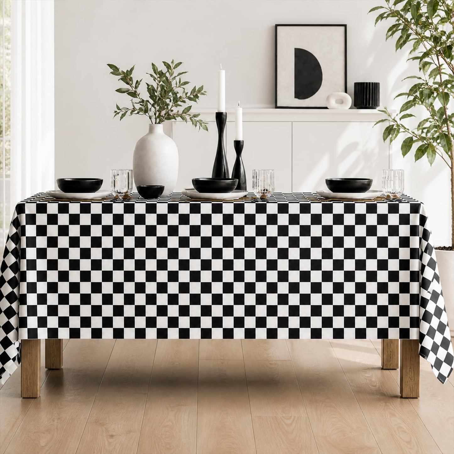 Juynyyn Checkered Tablecloth 60x84 Inch Black and White Checkered Flag Table Cloth for Race Car Decorations, Birthday Party Supplies, Rectangle,Table Cover